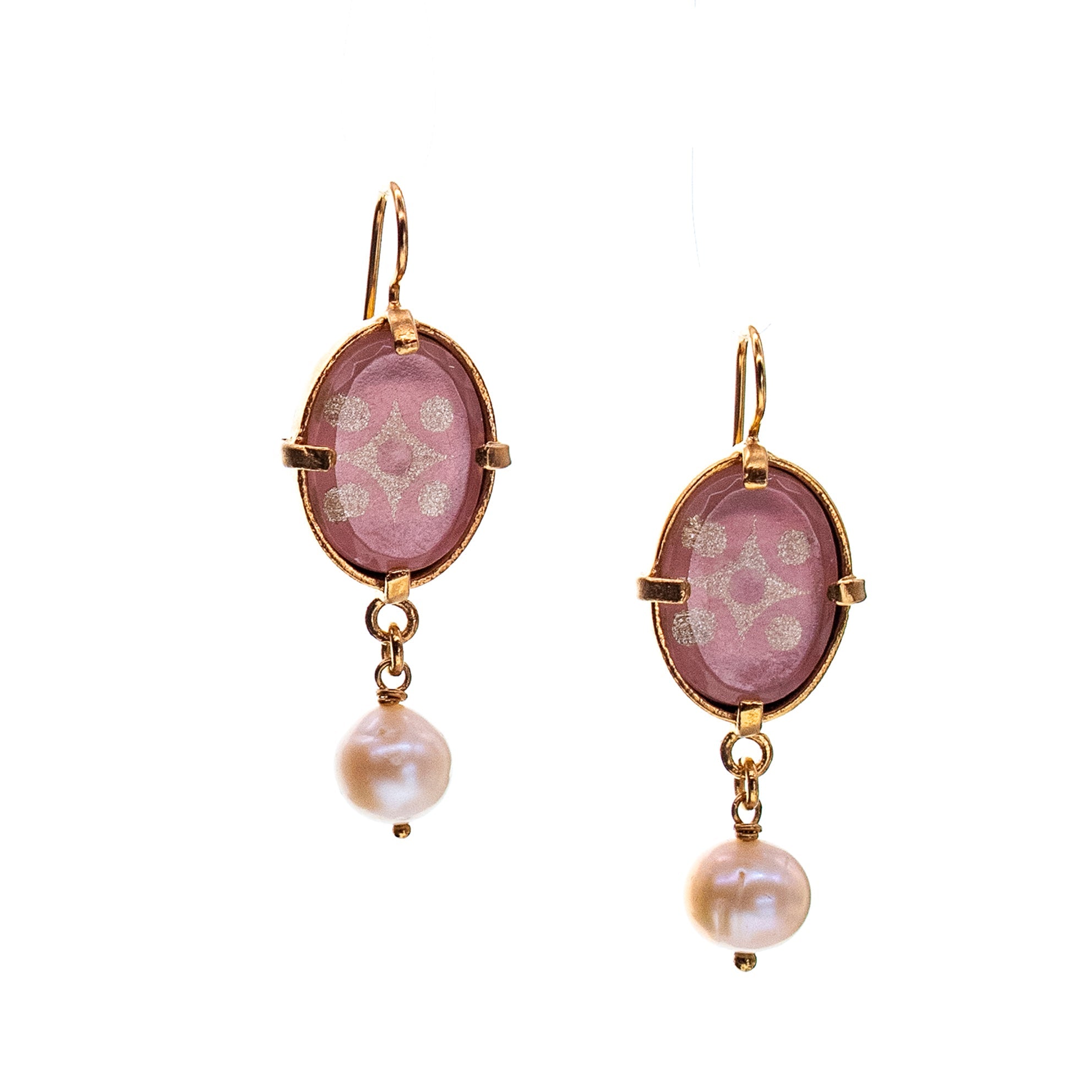 Pink Glass Crystal Earrings