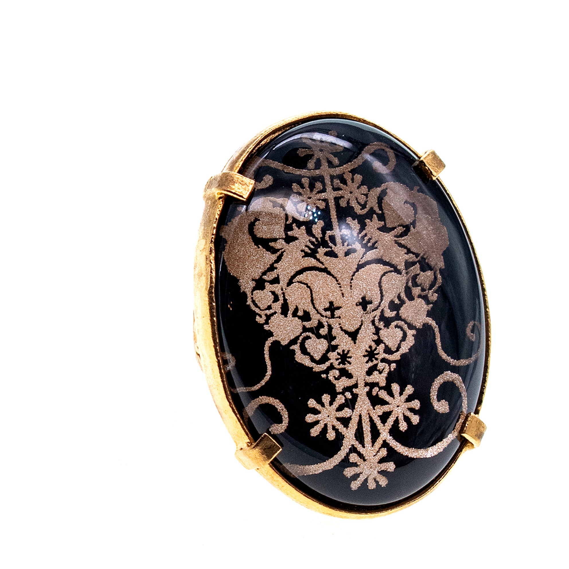 Black Intaglio Statement Ring – Gold Plated – Gem Kingdom