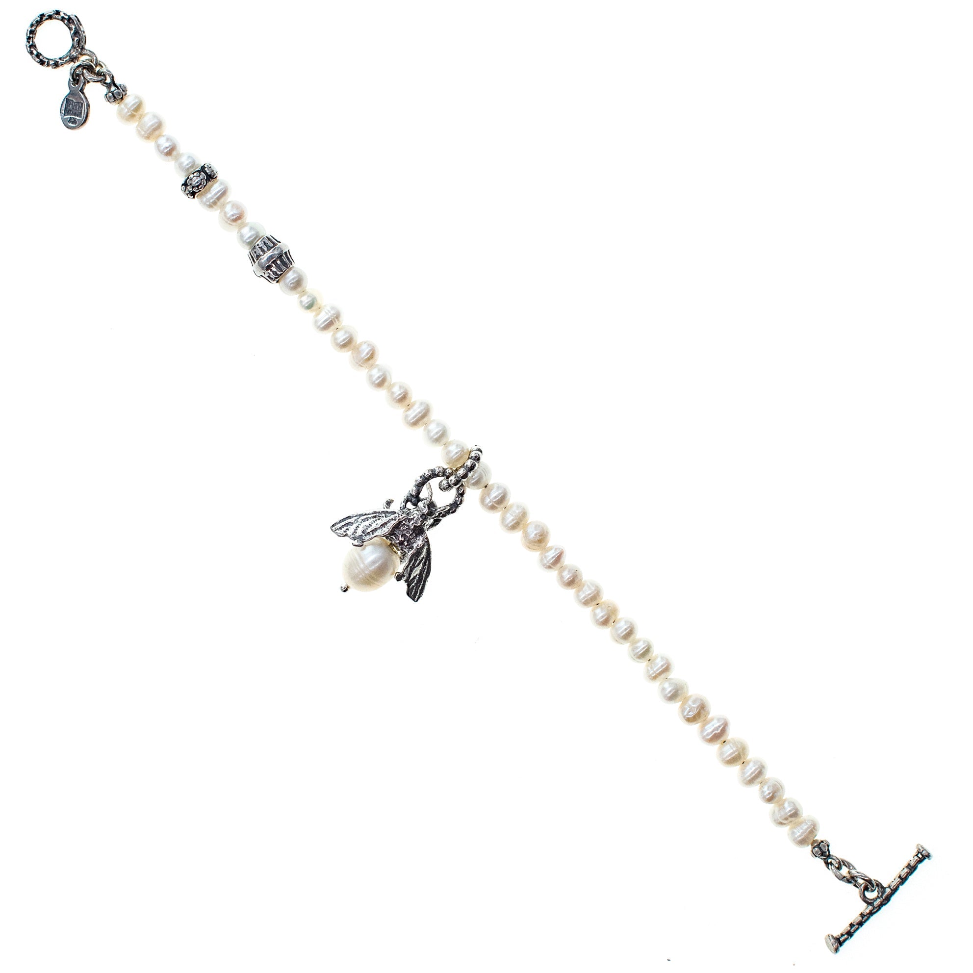 Bee My Honey White Pearl Sterling Silver Bracelet – Sterling Silver – Gem Kingdom