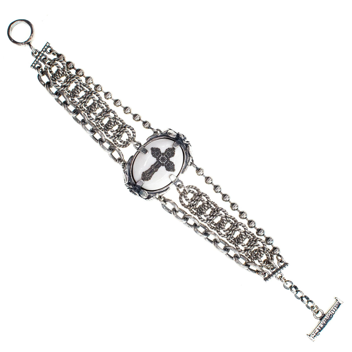 Cross Multi-Chain Bracelet White – Sterling Silver – Gem Kingdom