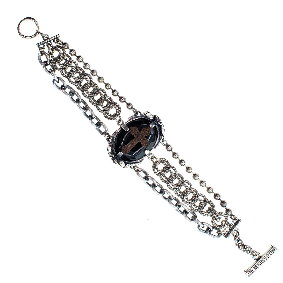 Kruis Multi Schakelarmband Zwart – Sterling Zilver – Gem Kingdom