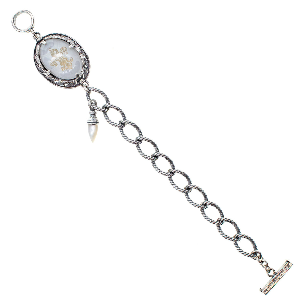 Fleur-De-Lis Intaglio Bracelet White – Sterling Silver – Gem Kingdom