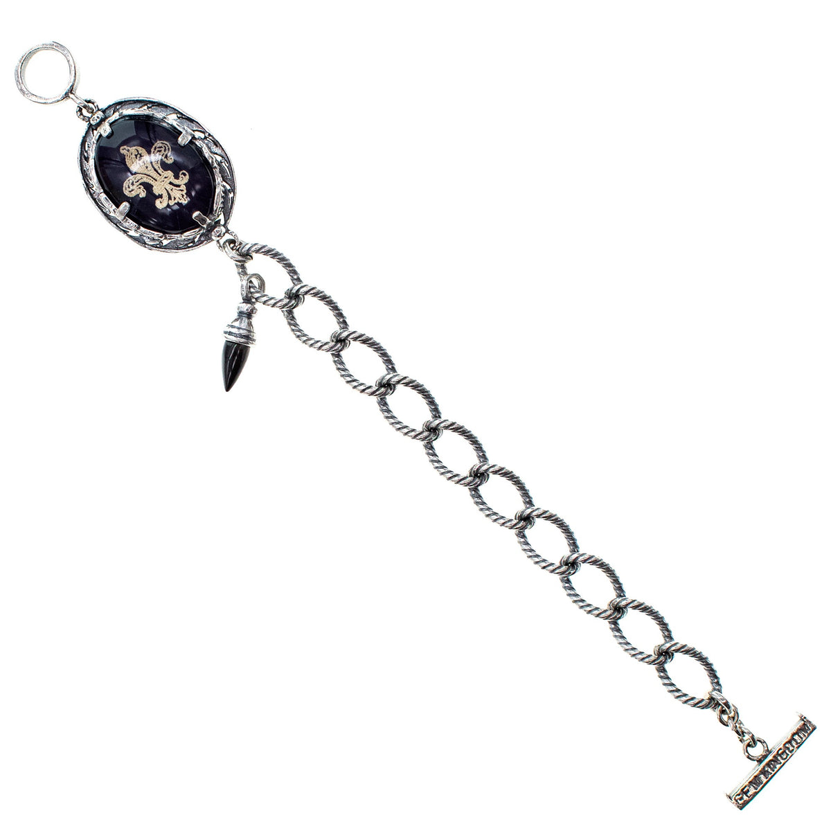 Fleur-De-Lis Intaglio Bracelet Black – Sterling Silver – Gem Kingdom