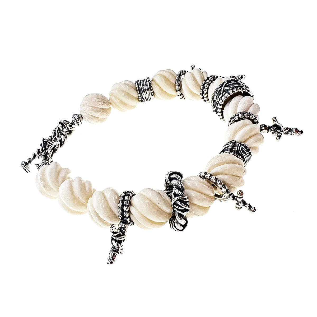 Rebel Rebel Bone Bead Bracelet White – Sterling Silver – Gem Kingdom