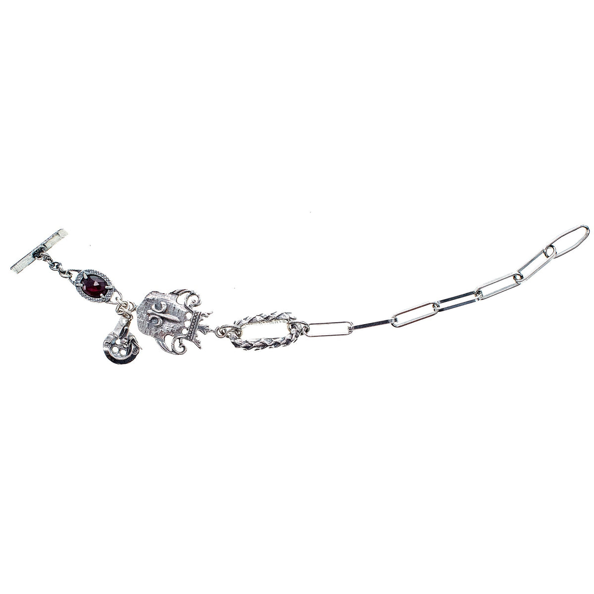 Shield & Garnet Charm Bracelet – Sterling Silver – Gem Kingdom