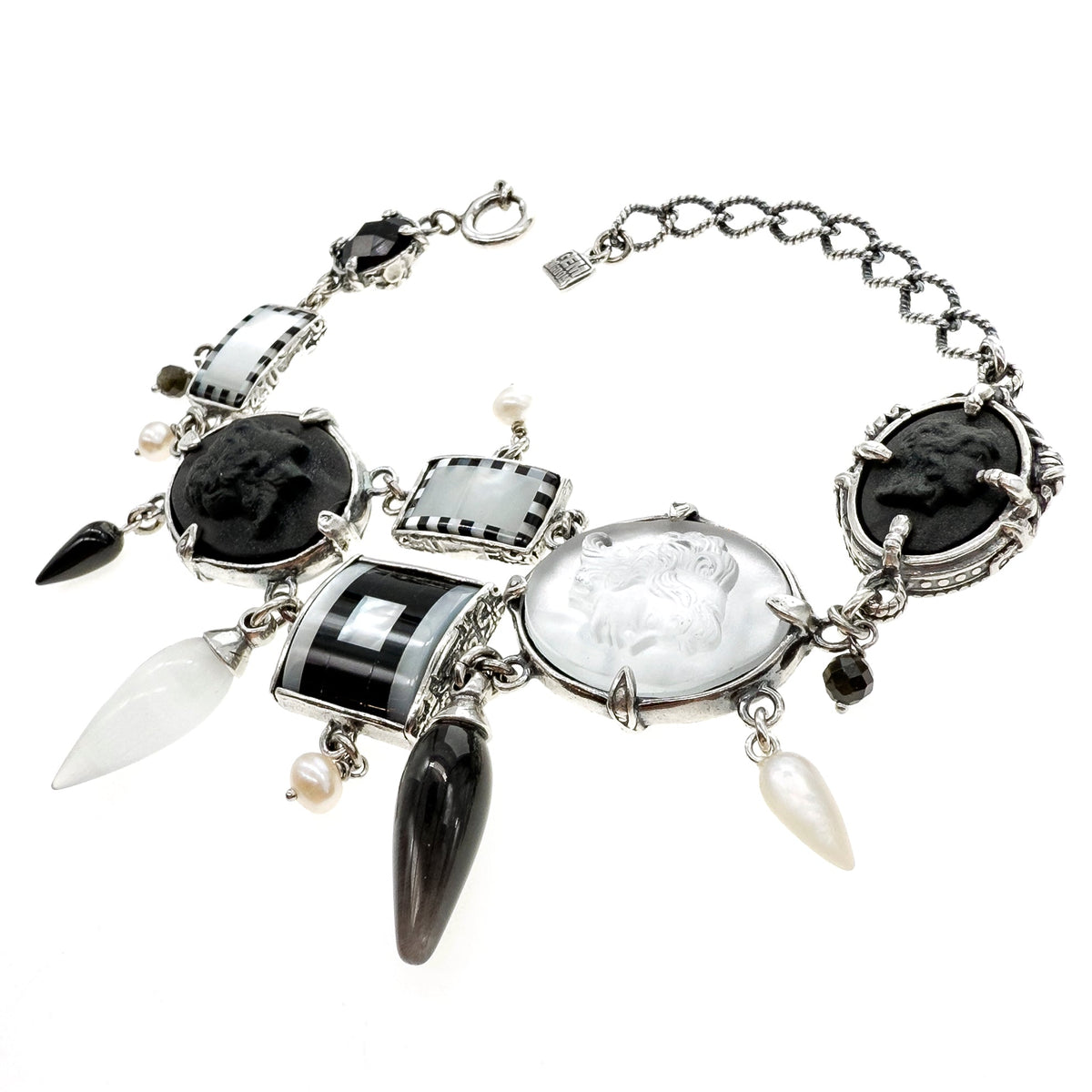 Black And White Cameo Bracelet – Sterling Silver – Gem Kingdom