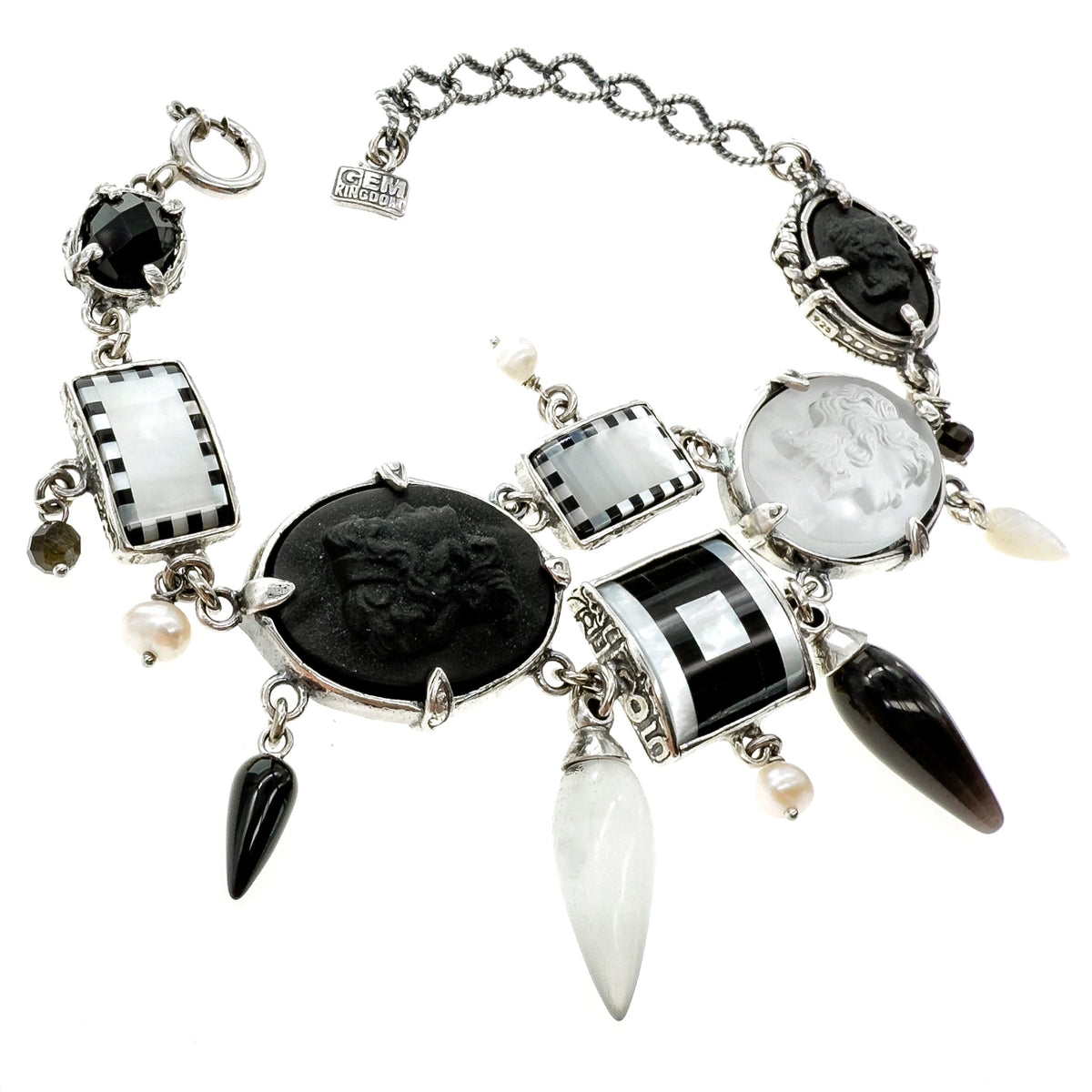 Black And White Cameo Bracelet – Sterling Silver – Gem Kingdom