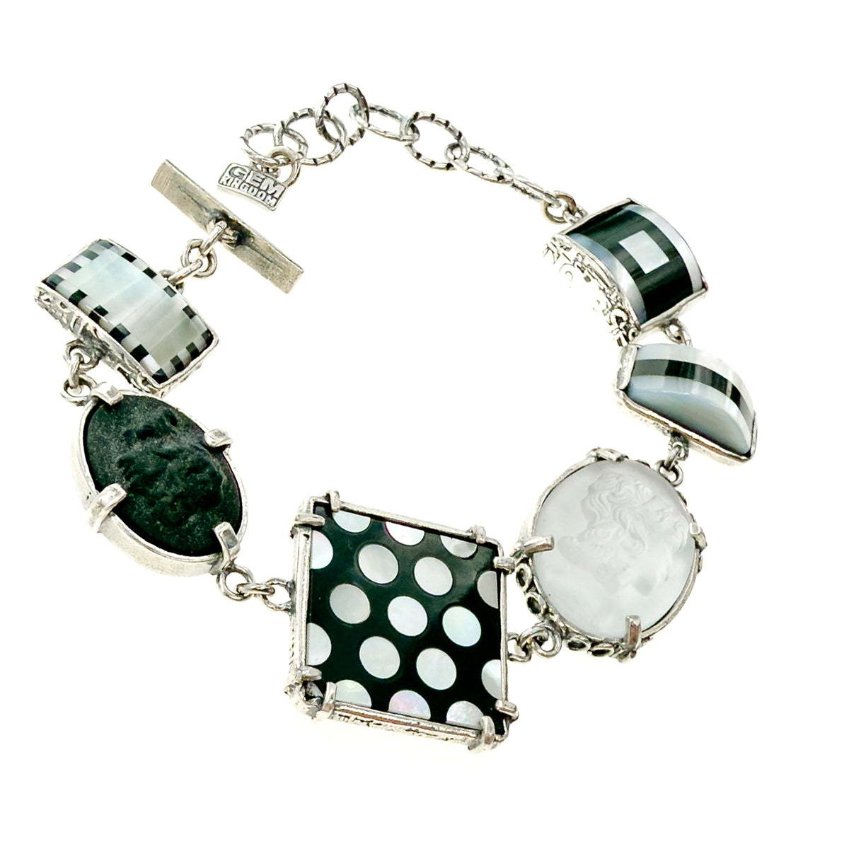 Black And White Geometric Bracelet – Sterling Silver – Gem Kingdom
