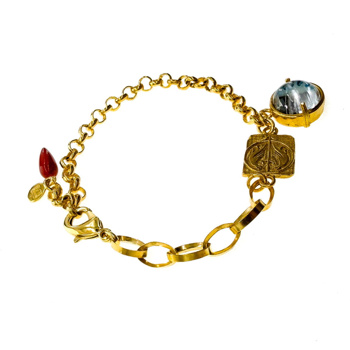 Blue Crystal & Coral Charm Bracelet – Gold Plated – Gem Kingdom