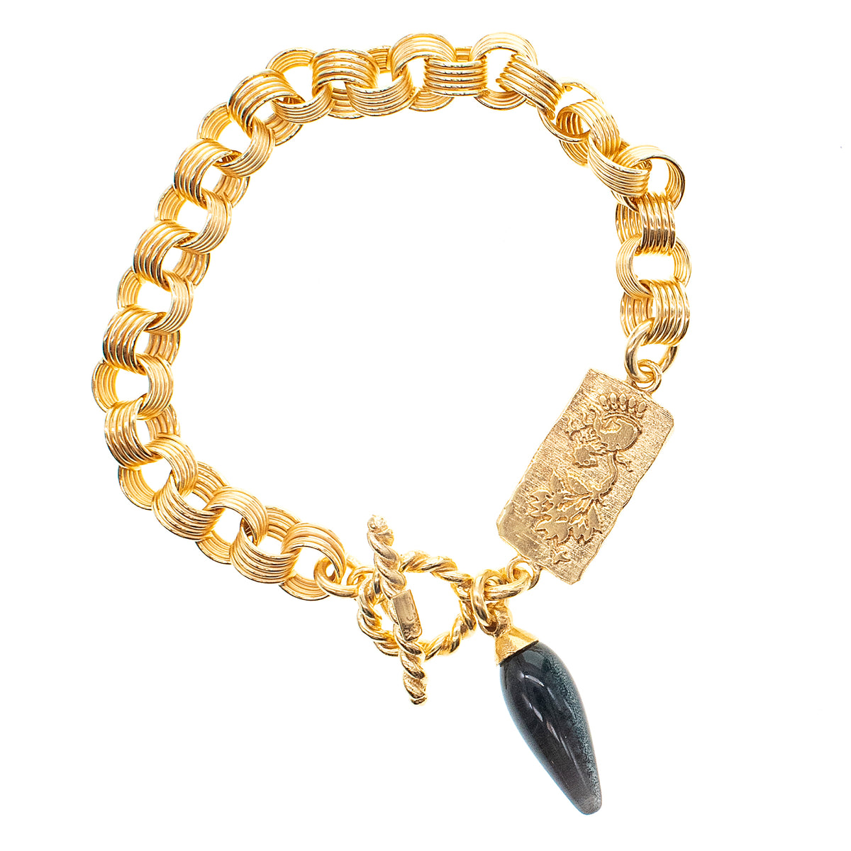 Black Tiger Eye Drop Bracelet – Gold Plated – Gem Kingdom