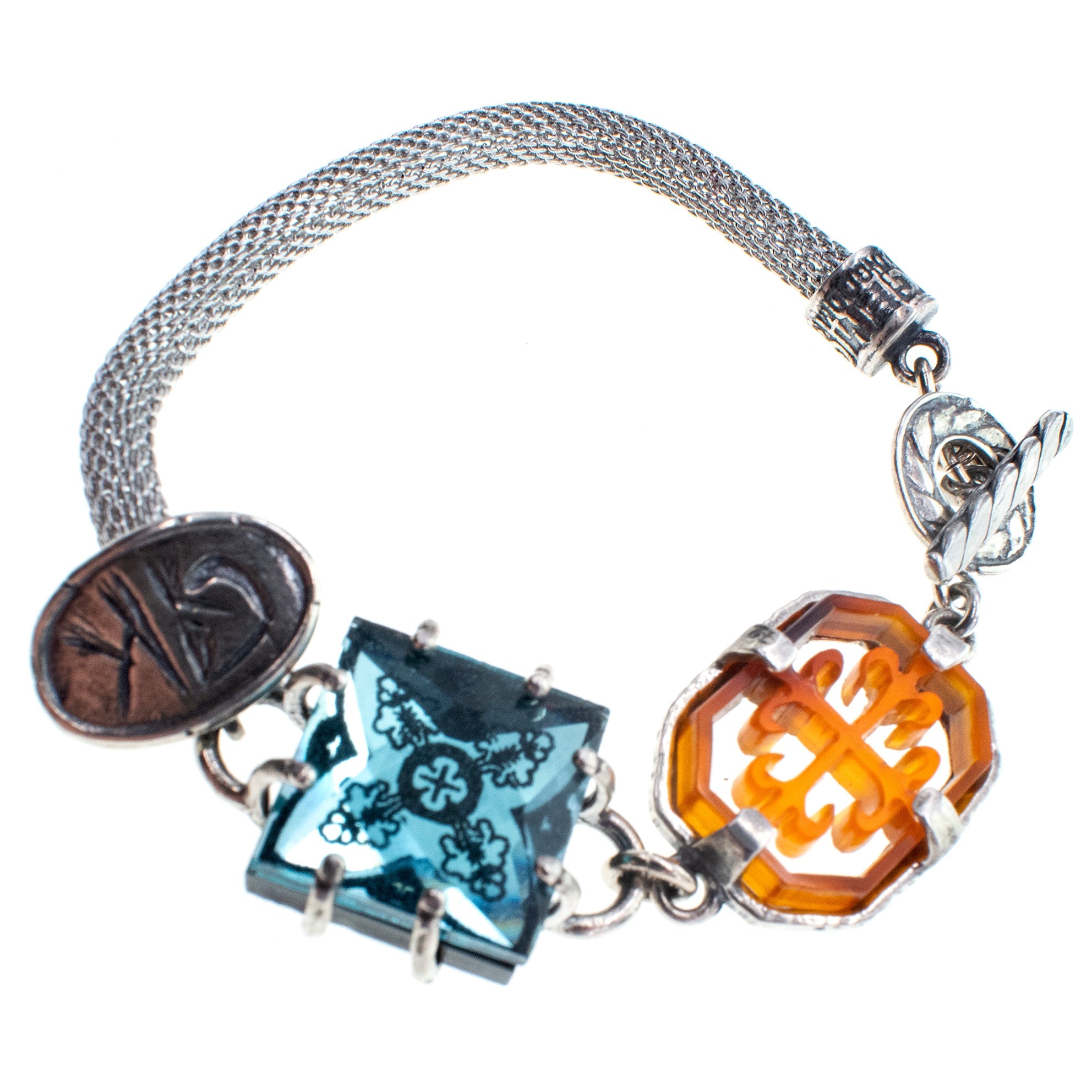 Blue Crystal Intaglio Mesh Bracelet – Sterling Silver – Gem Kingdom