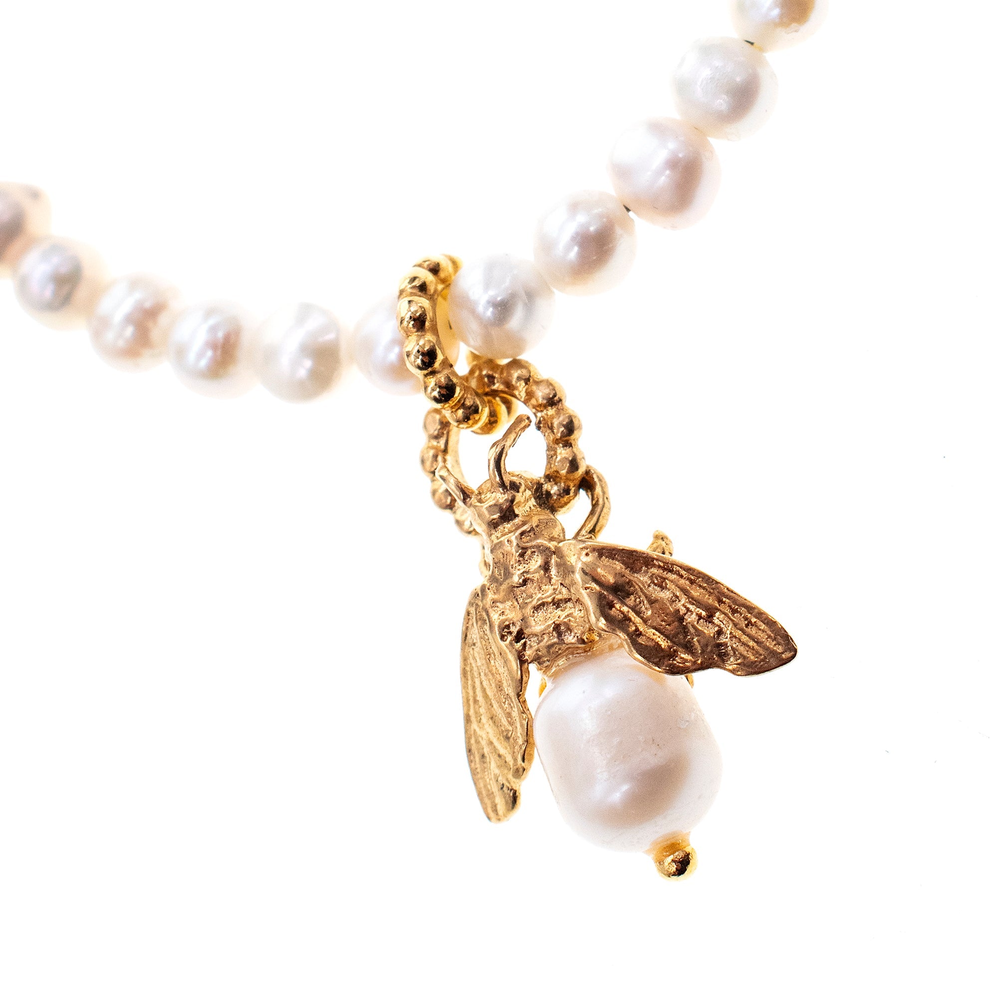 Bee My Honey White Pearl Gold Plated Bracelet – Gold Plated – Gem Kingdom