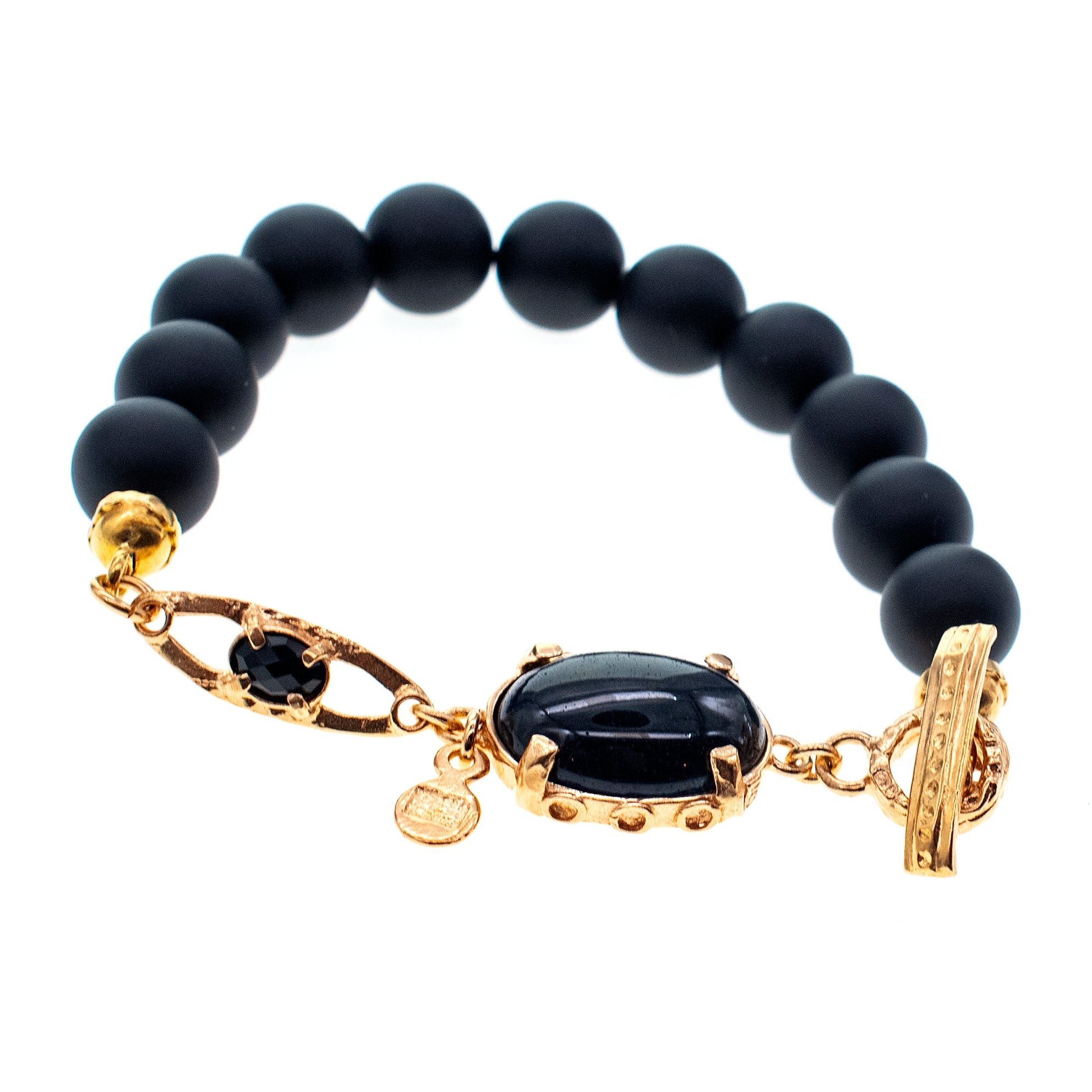 Matte Black Onyx Tigereye Bracelet – Gold Plated – Gem Kingdom