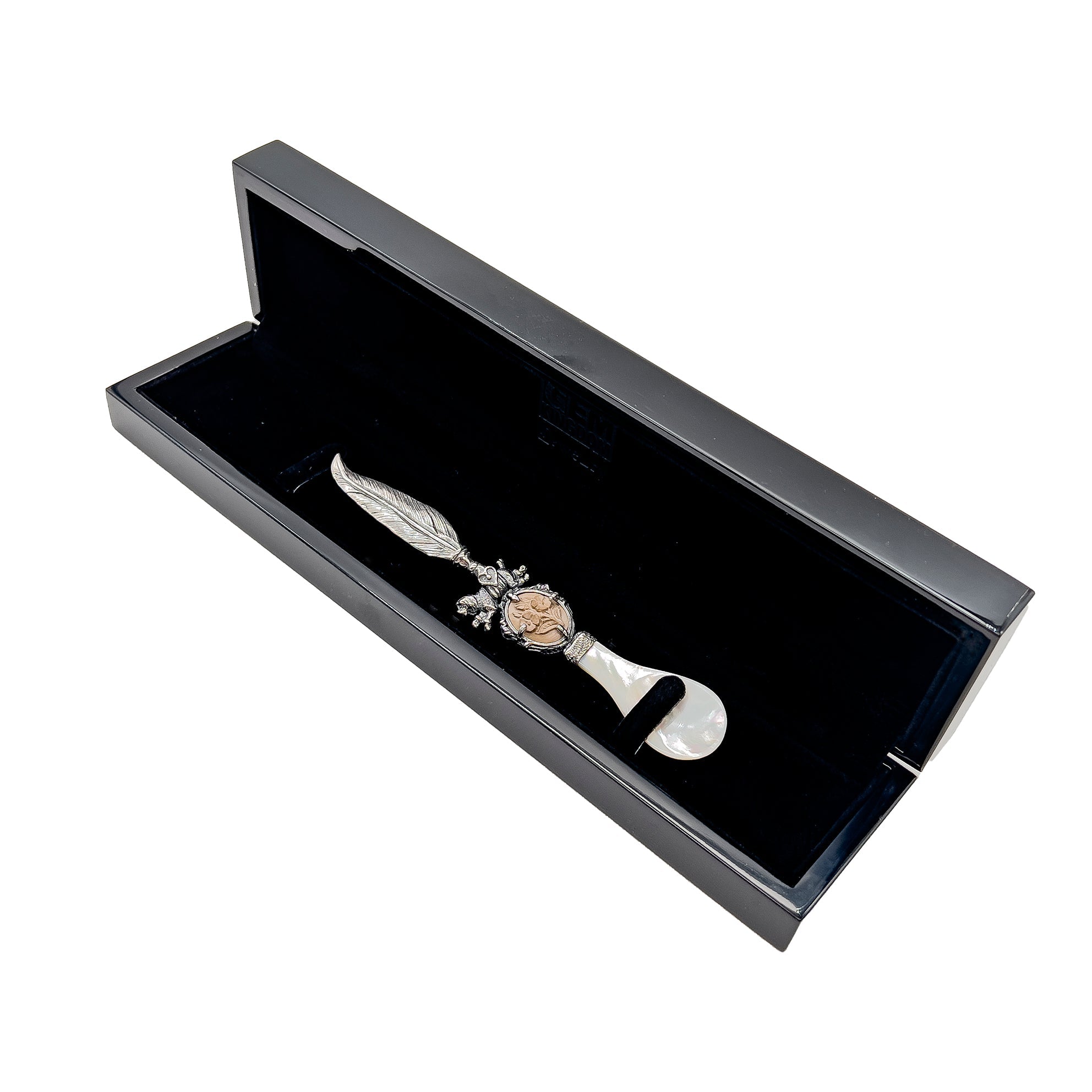 Caviar Spoon Sterling Silver &  Lavastone Cameo