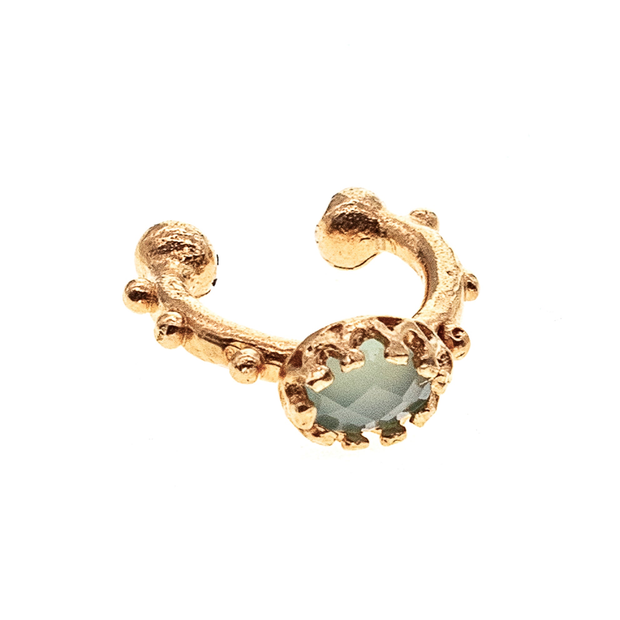 Studded Gold Plated Ear Cuff With Aqua Agate
