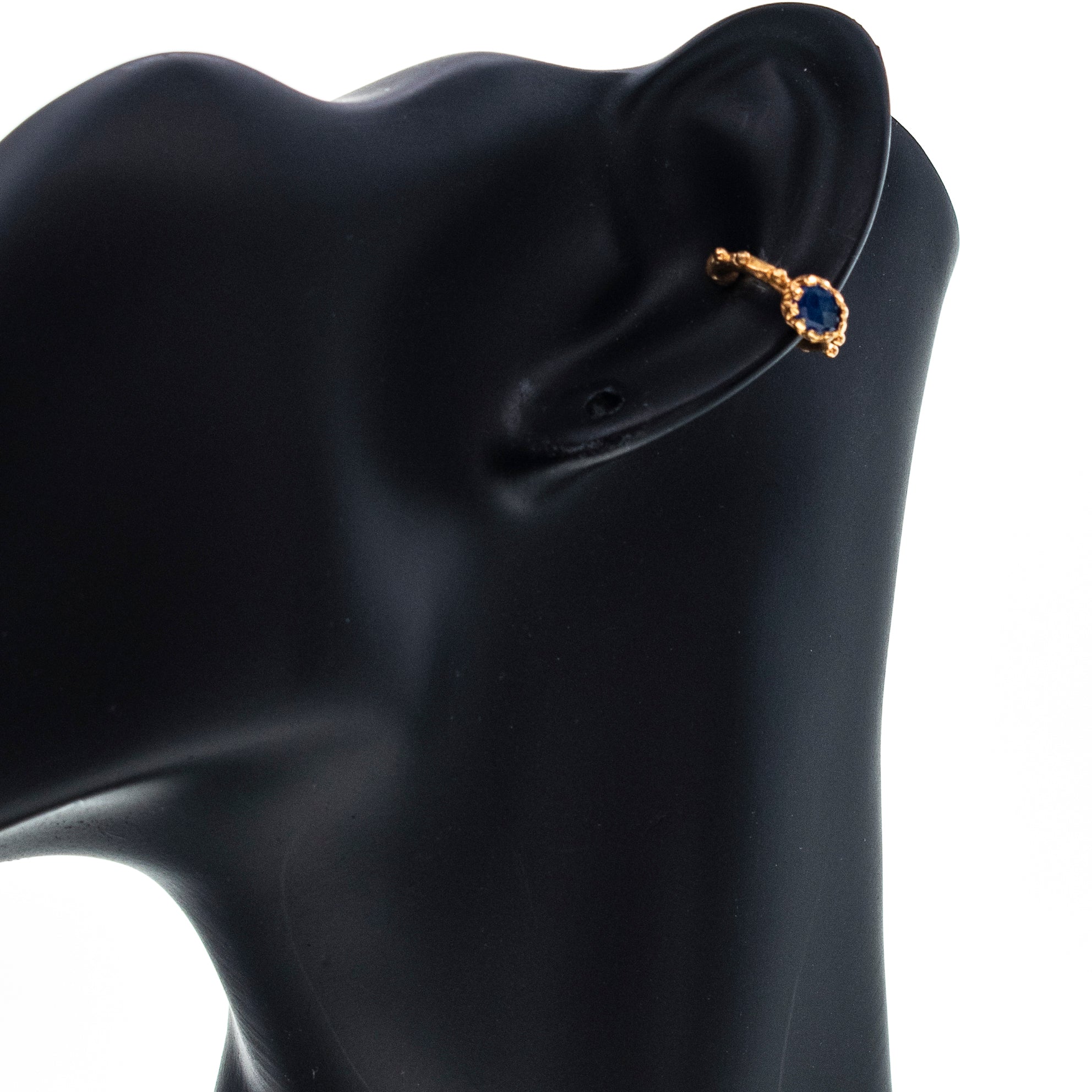 Studded Gold Plated Ear Cuff With Blue Agate