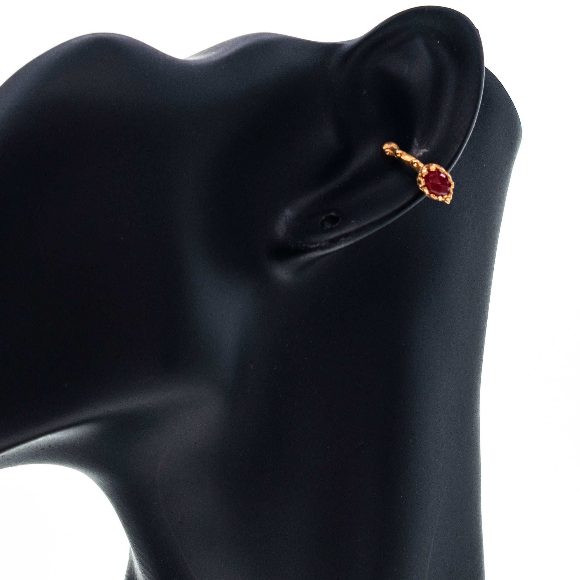 Studded Gold Plated Ear Cuff With Ruby Red Agate