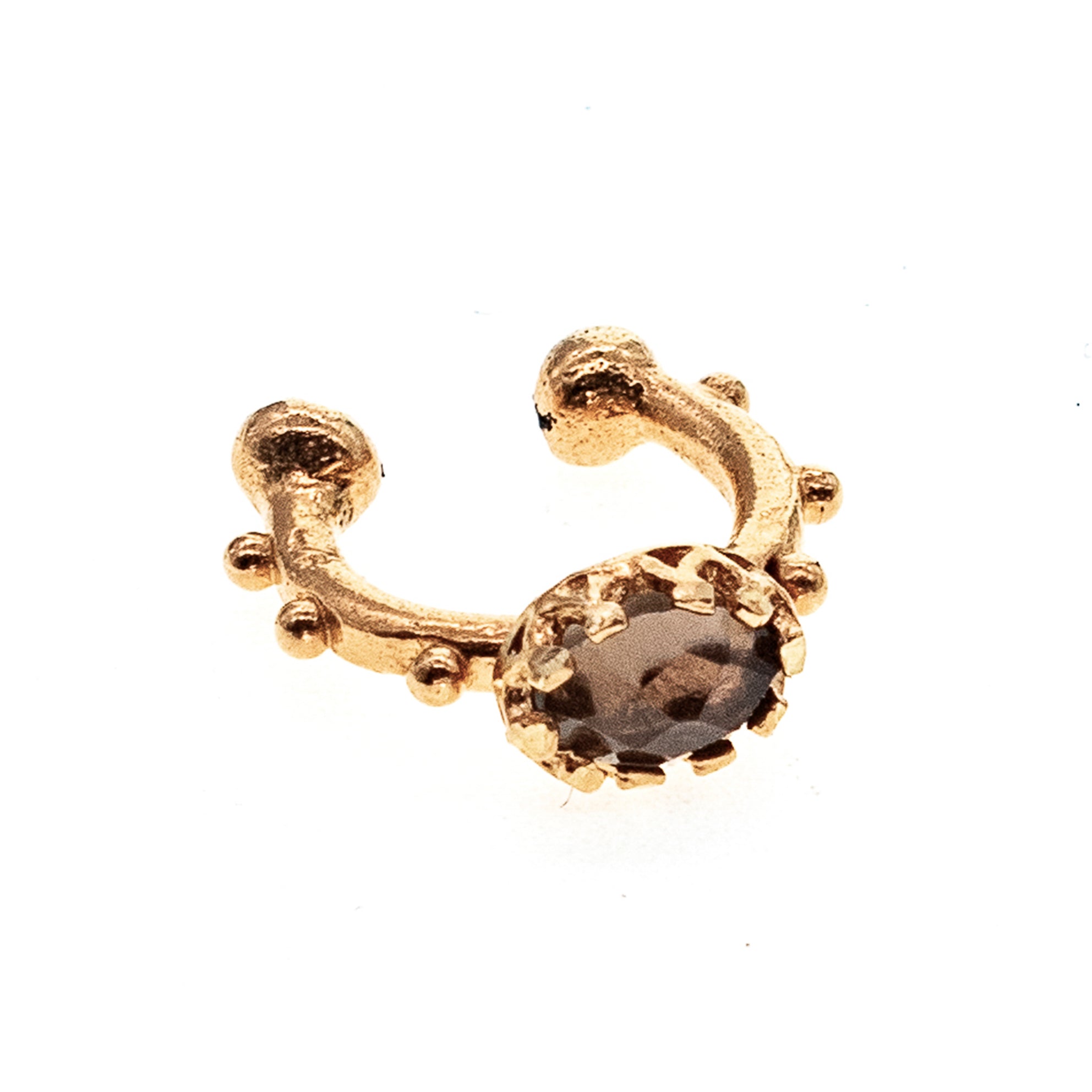 Studded Gold Plated Ear Cuff With Smoke Quartz