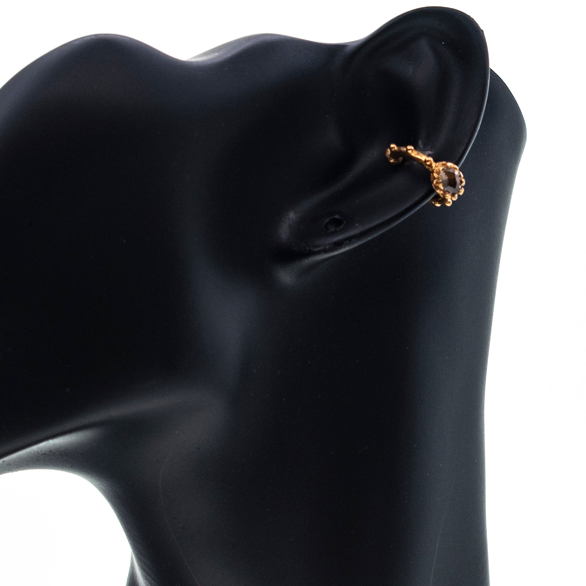 Studded Gold Plated Ear Cuff With Smoke Quartz