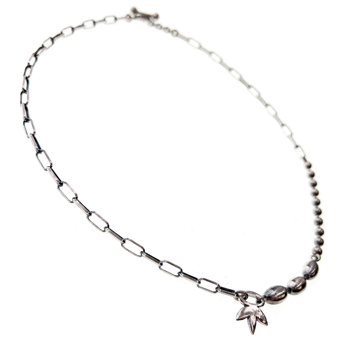 Leaf And Asymmetric Silver Necklace – Sterling Silver – Gem Kingdom