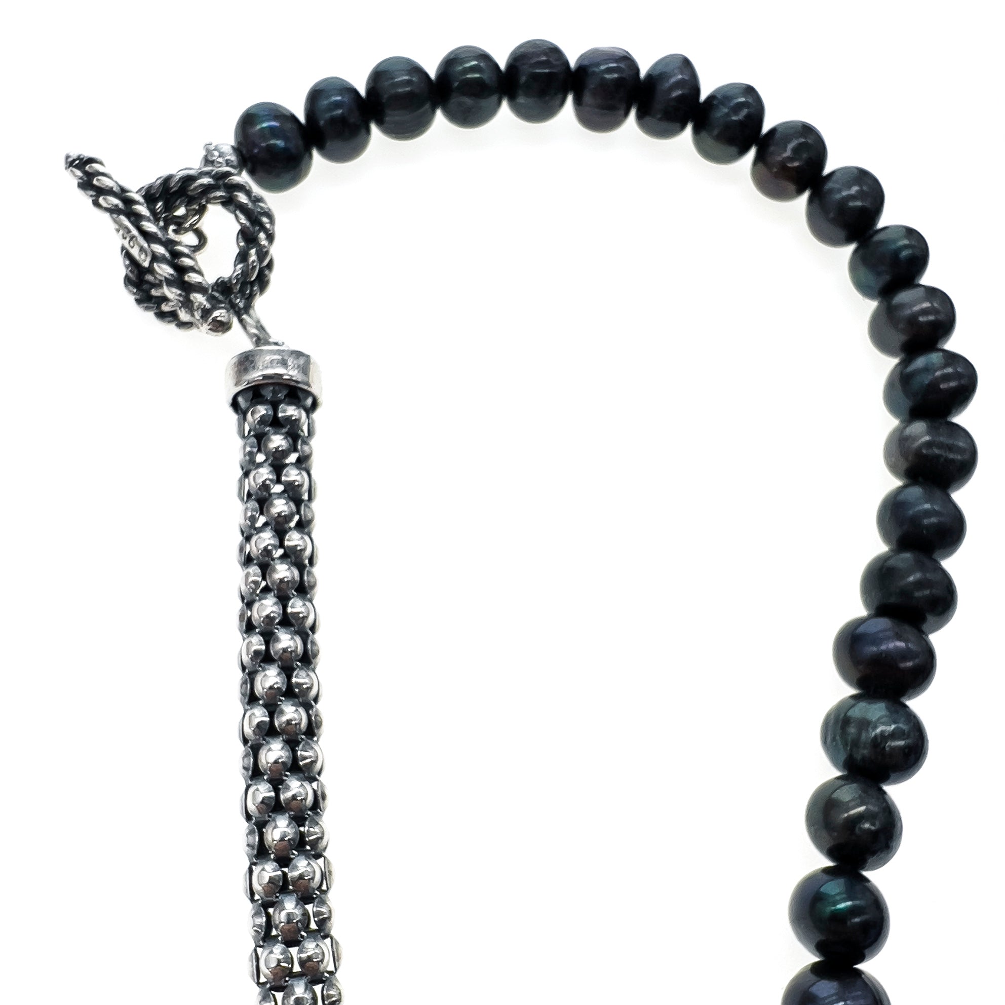 Fleur De Lis Black Pearl Necklace – Sterling Silver – Gem Kingdom