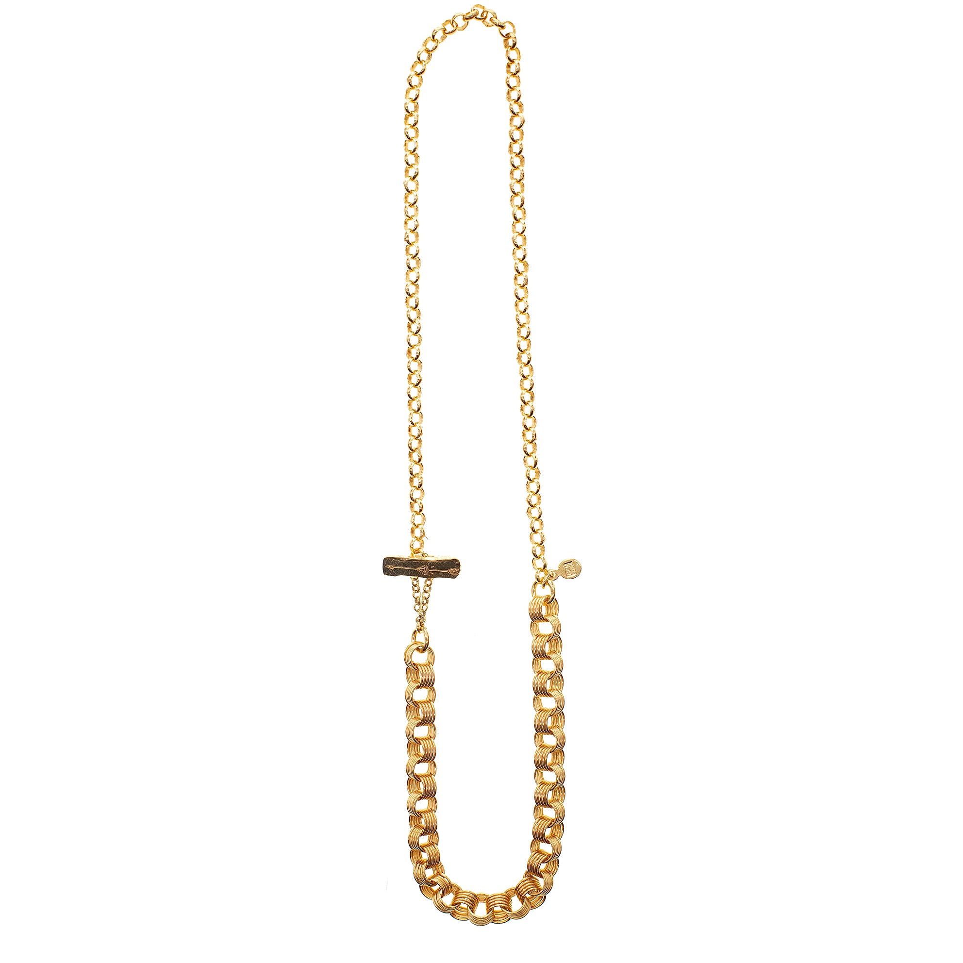 Mixed Link Arrow T-Bar Necklace – Gold Plated – Gem Kingdom