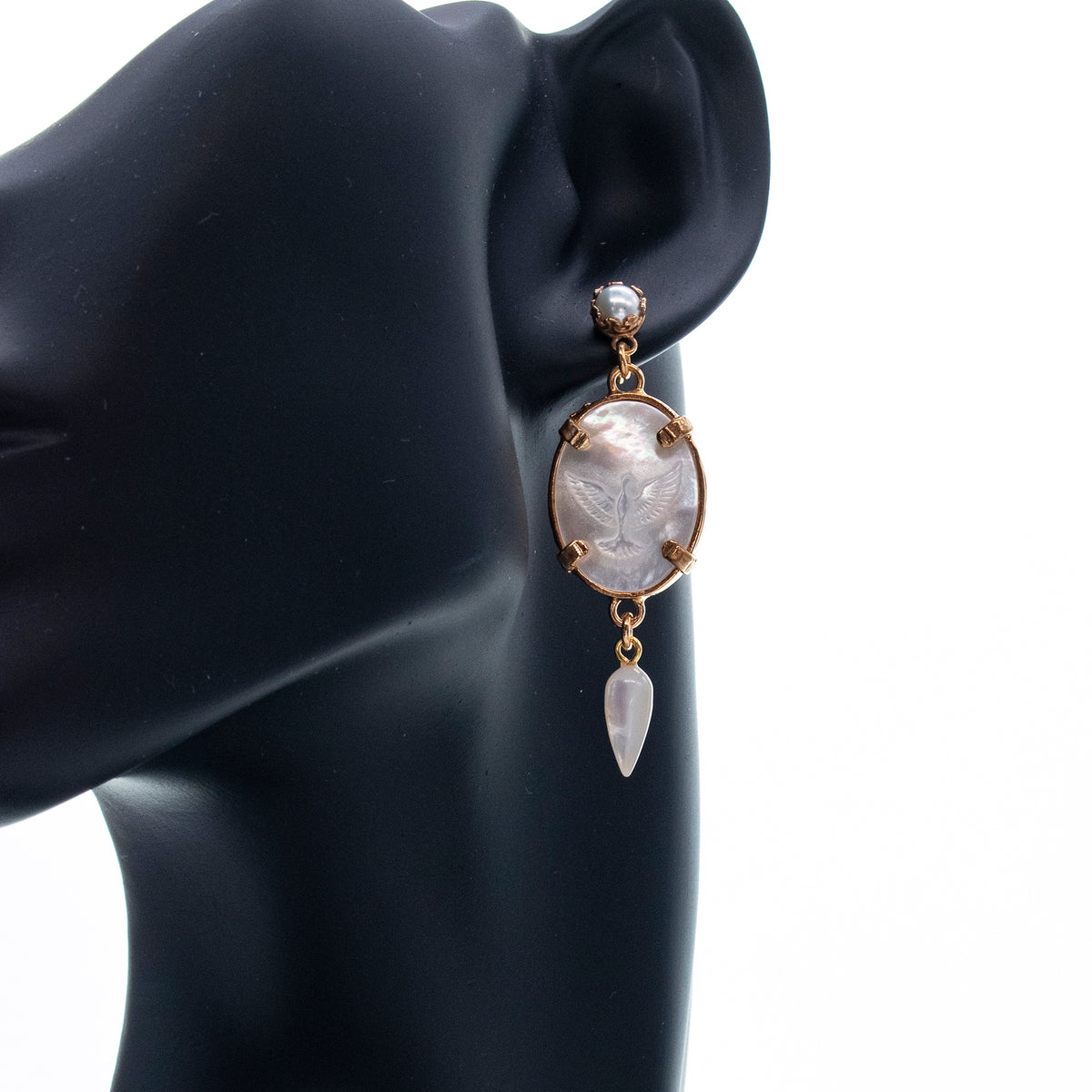 Mother Of Pearl Dove Cameo Earrings