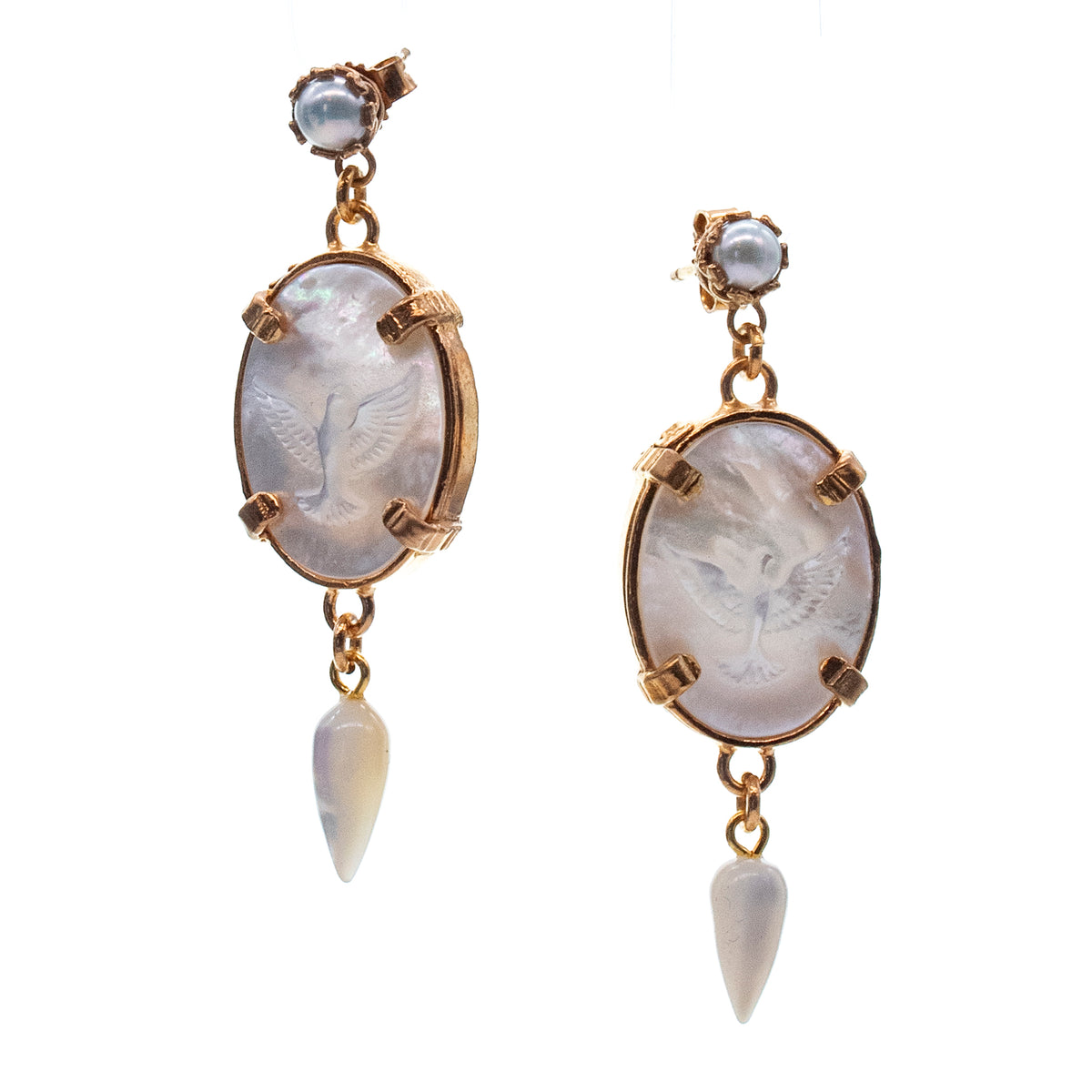 Mother Of Pearl Dove Cameo Earrings