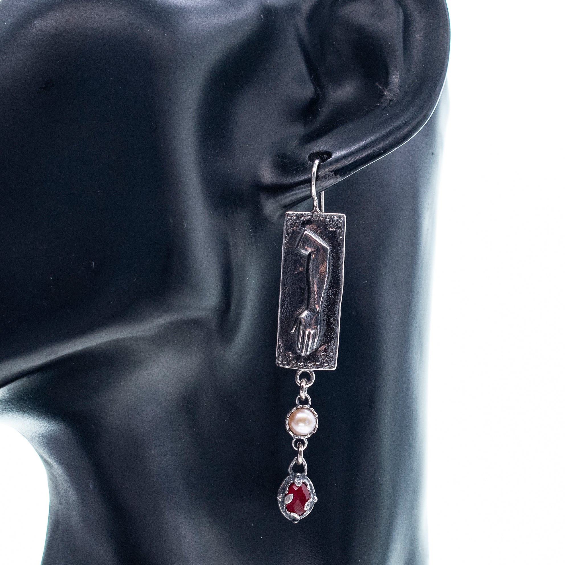 Ex Voto Arm Plaque Drop Earrings – Sterling Silver – Gem Kingdom