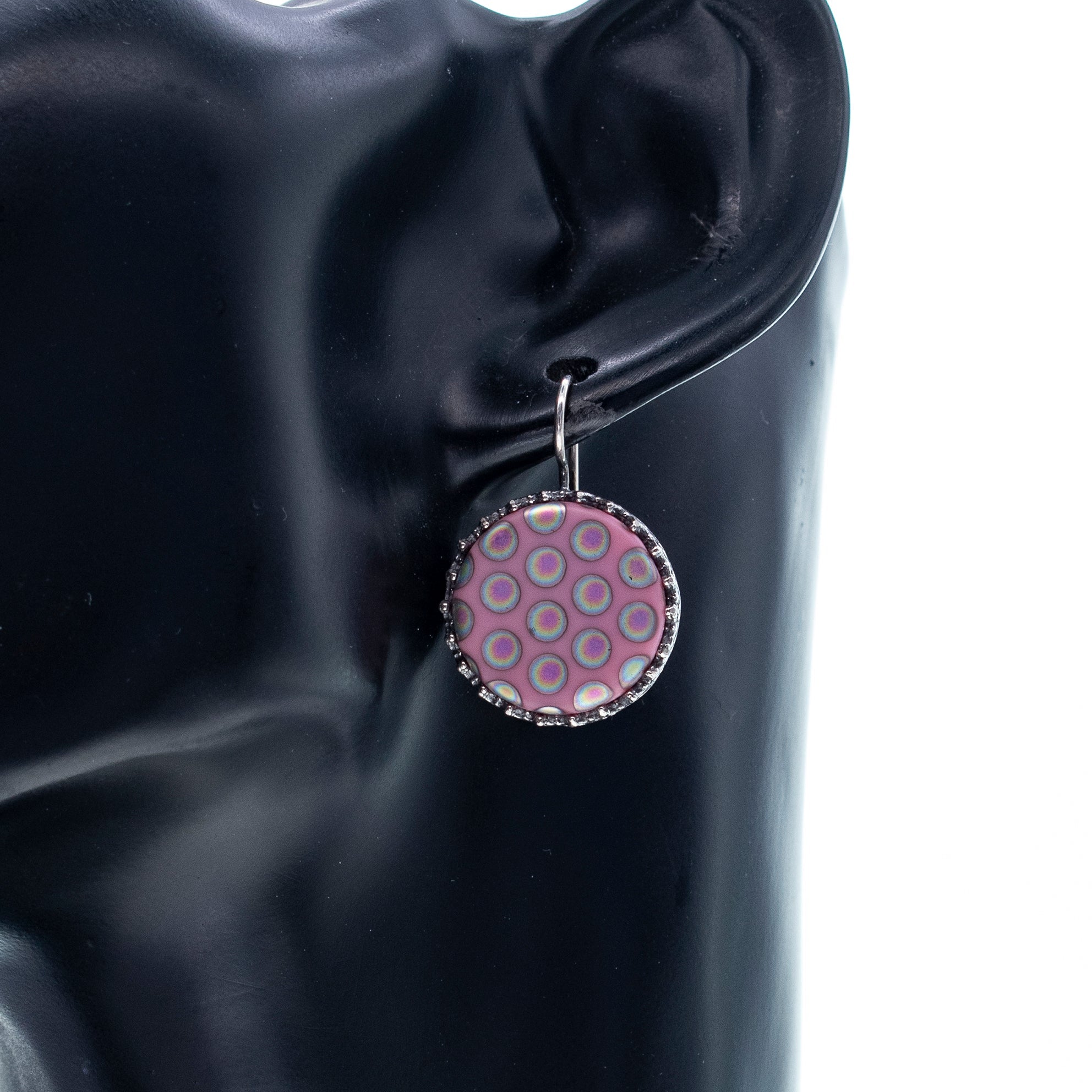 Pink Polka Dot Drop Earrings – Sterling Silver – Gem Kingdom