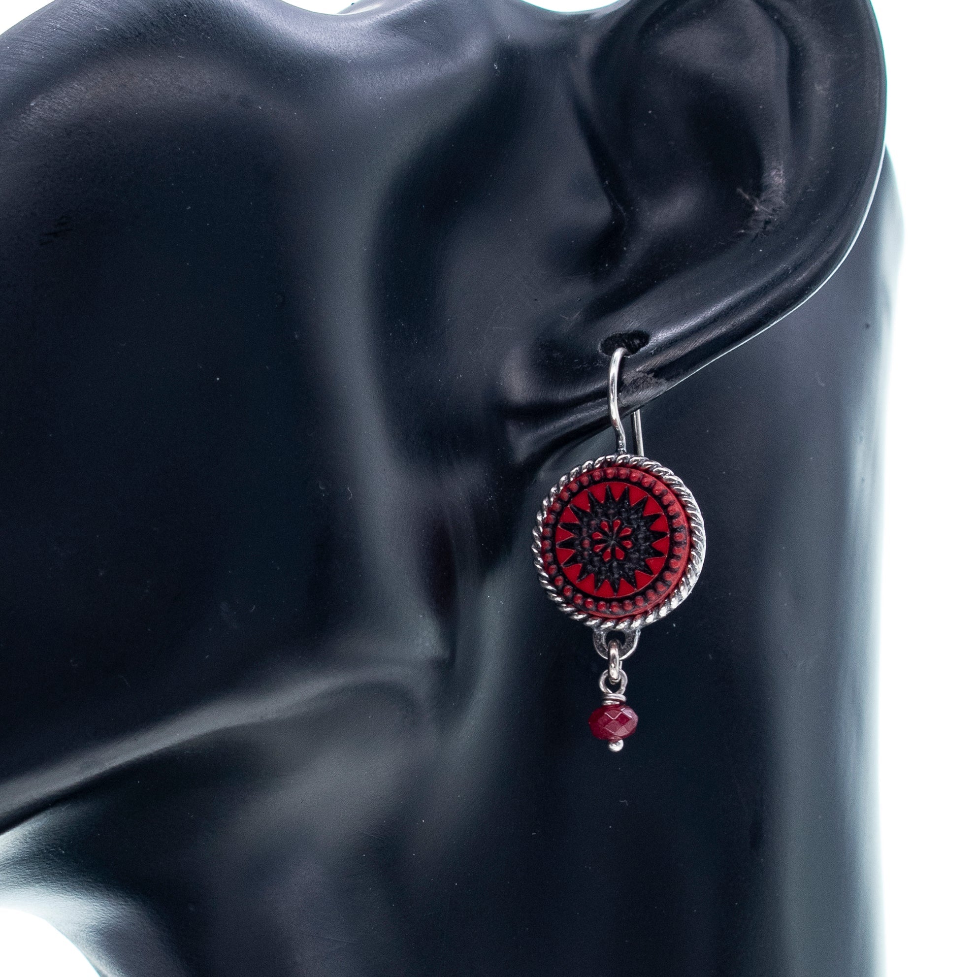 Red Star Vintage Glass Drop Earrings – Sterling Silver – Gem Kingdom