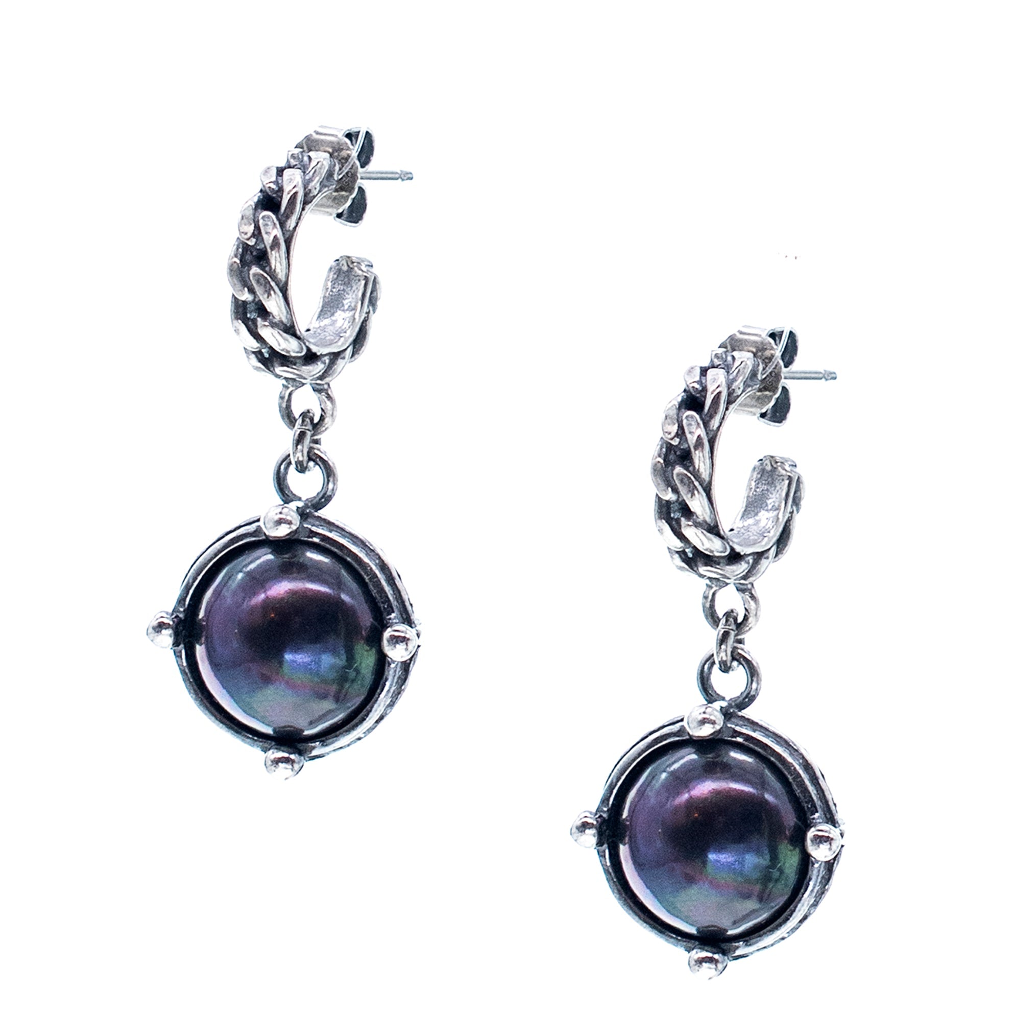Black Pearl Earrings – Sterling Silver – Gem Kingdom