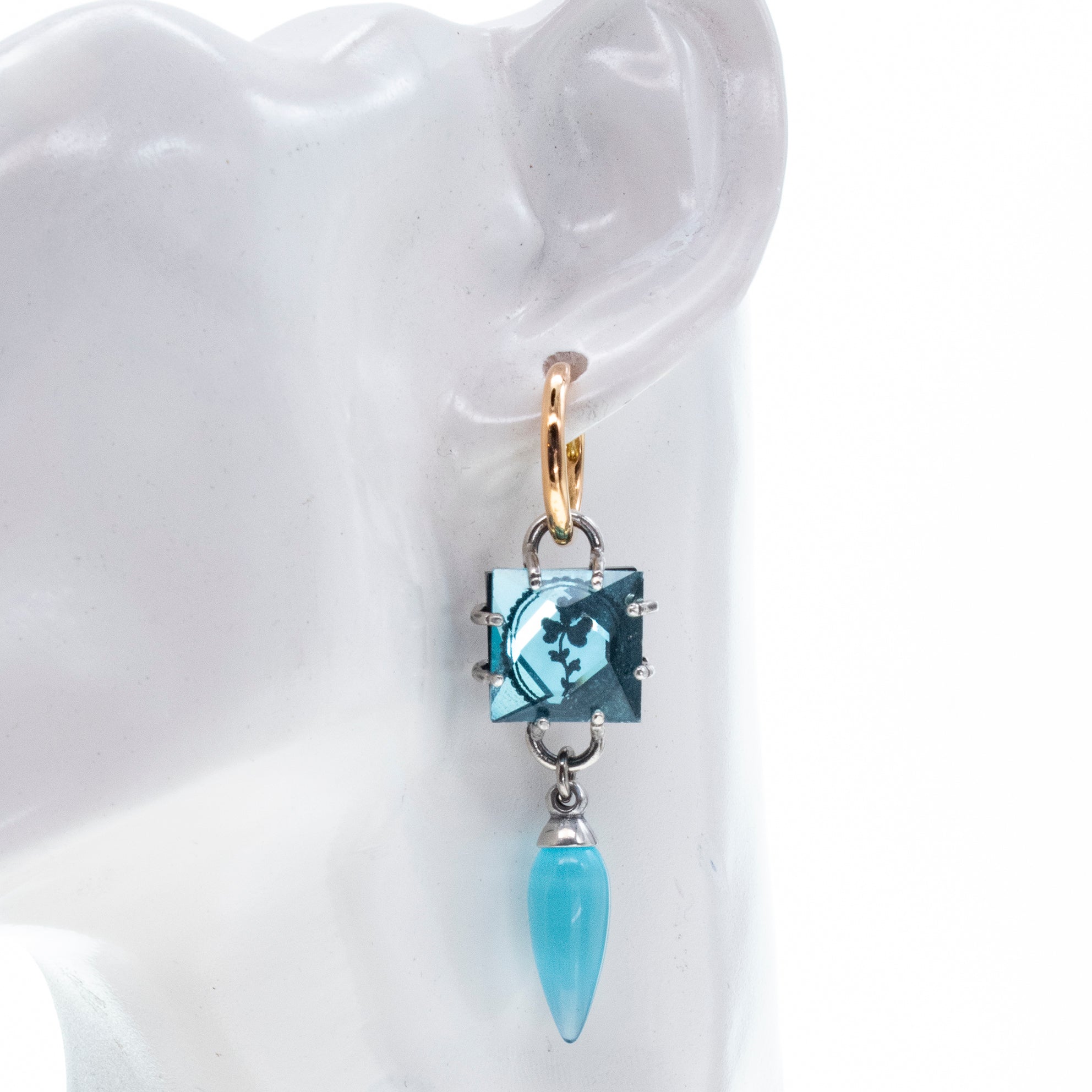 Intaglio Blue Crystal & Tiger Eye Hoop Earrings – Sterling Silver – Gem Kingdom