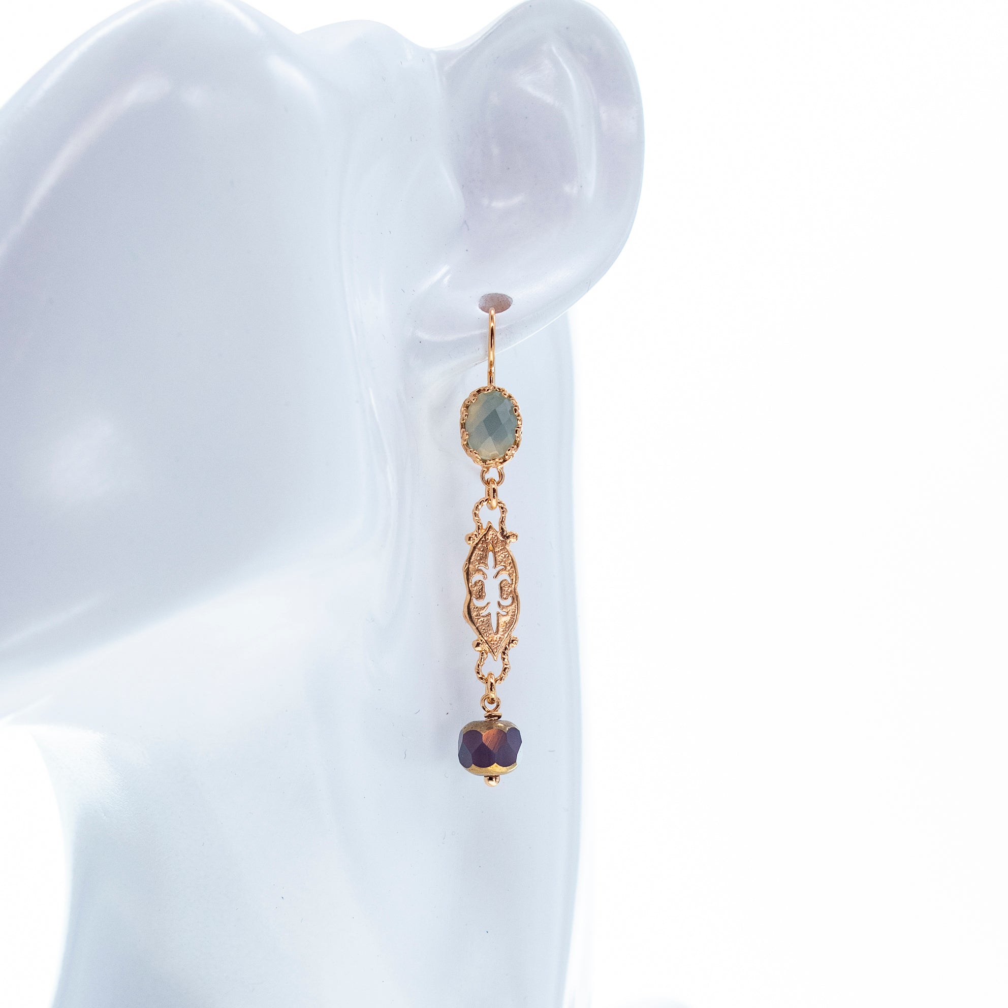 Aqua Onyx & Vintage Filigree Earrings – Gold Plated – Gem Kingdom