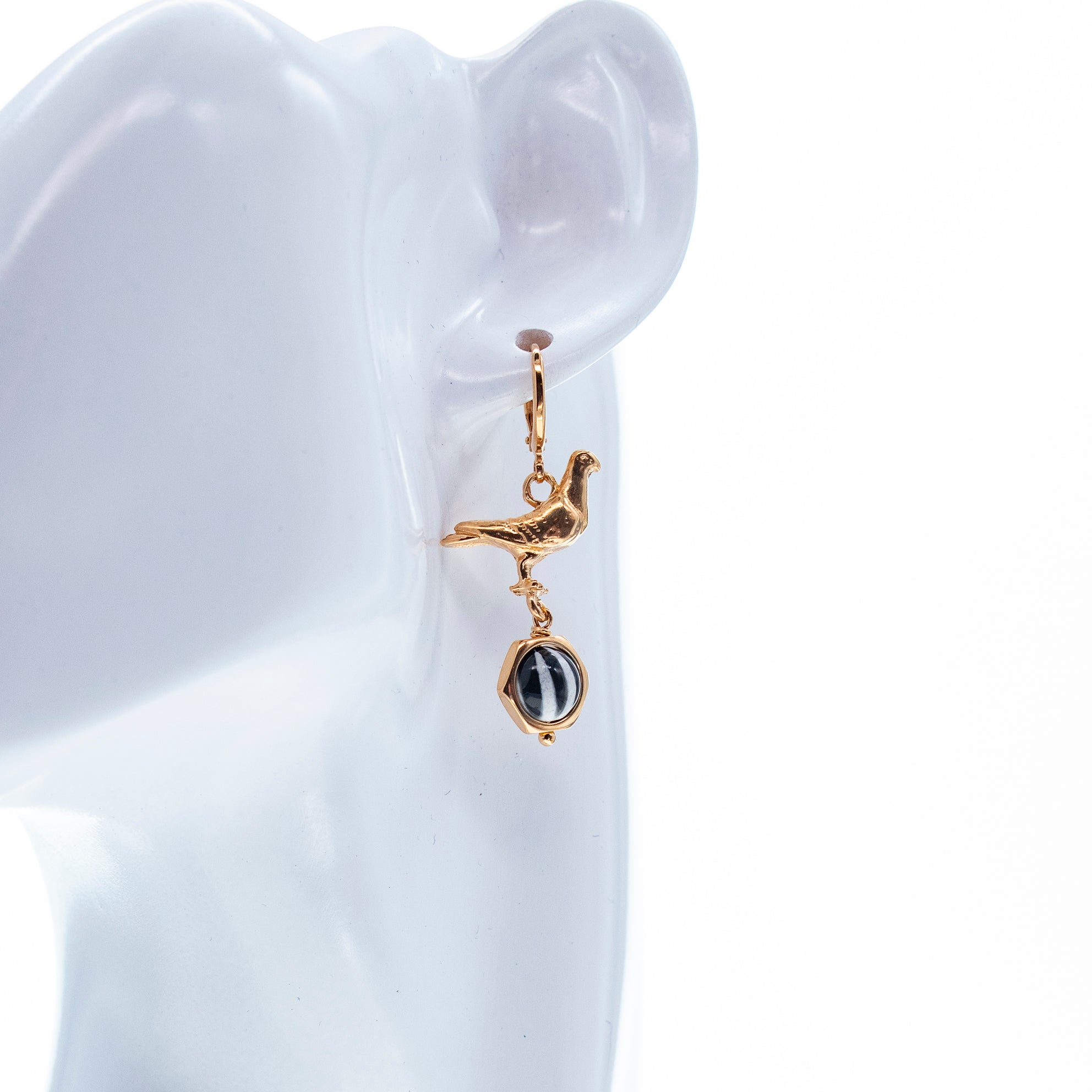 Black And White Pigeon Earrings – Gold Plated – Gem Kingdom