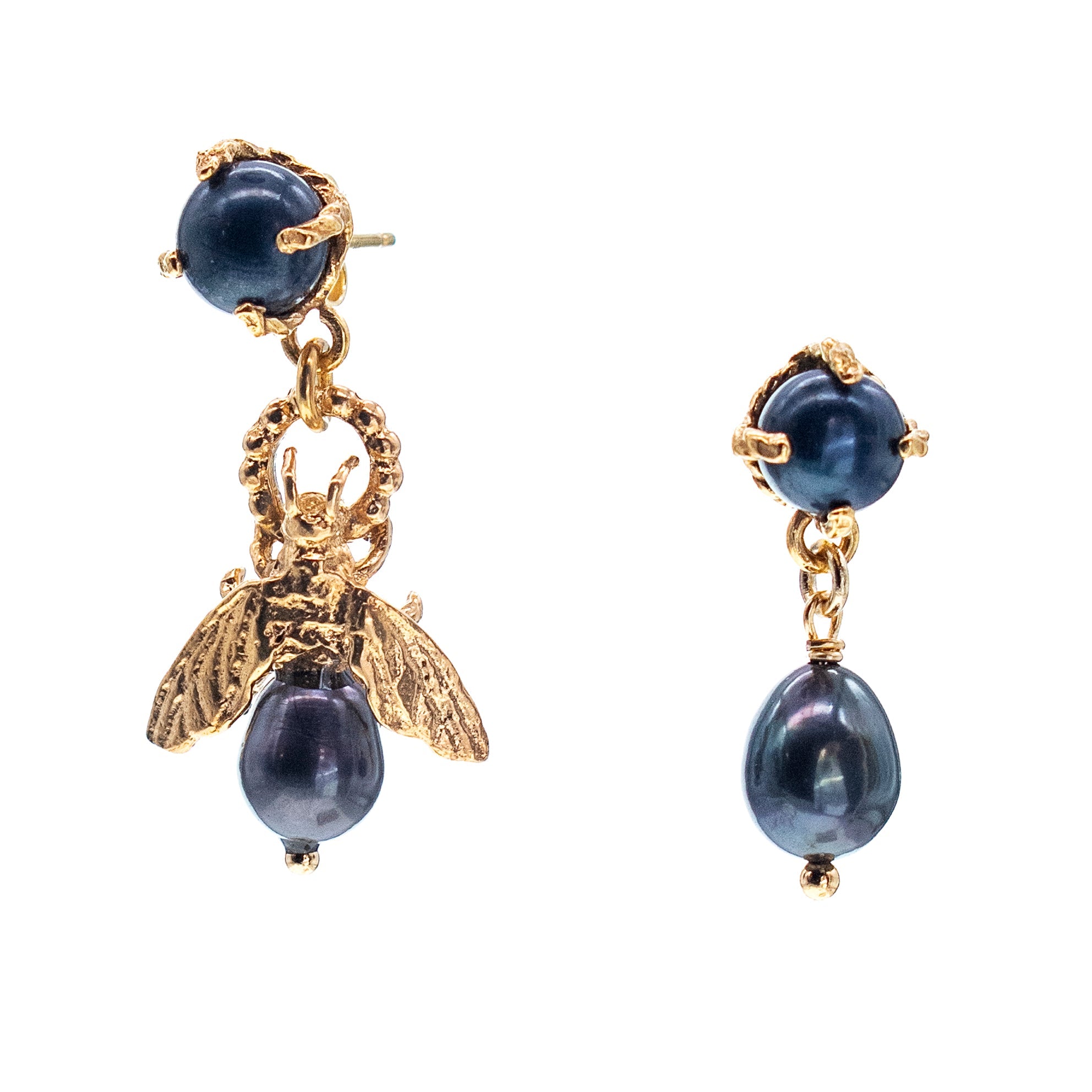 Black Pearl Bee My Honey Earrings – Gold Plated – Gem Kingdom