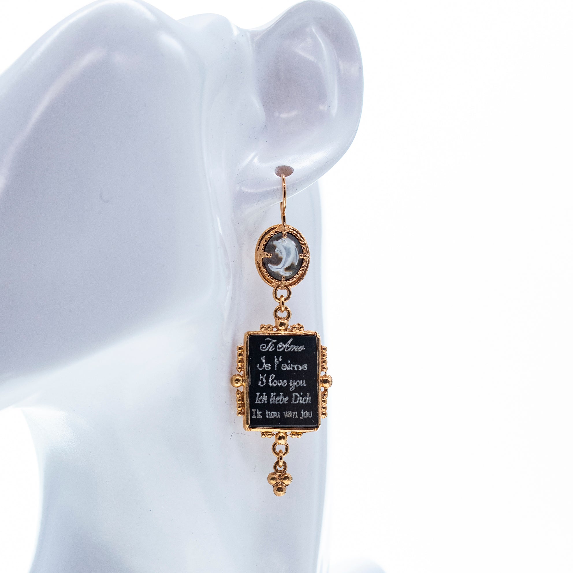 Black Love Letter Single Earring – Gold Plated – Gem Kingdom