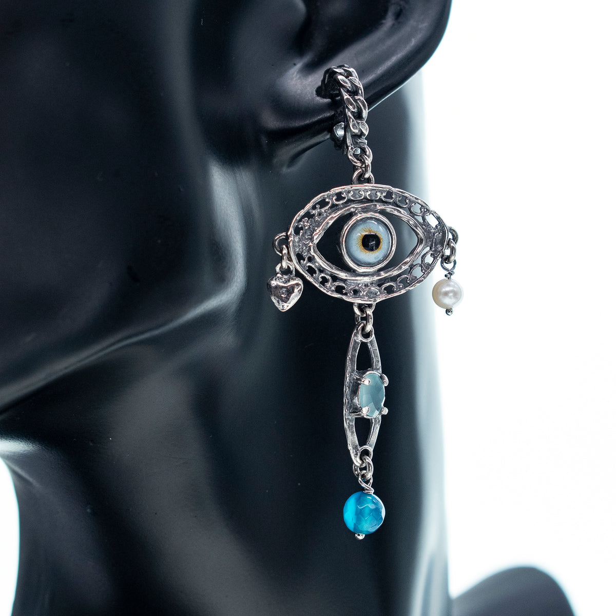 Eye Love You Asymmetrical Blue Eye Earrings – Sterling Silver – Gem Kingdom