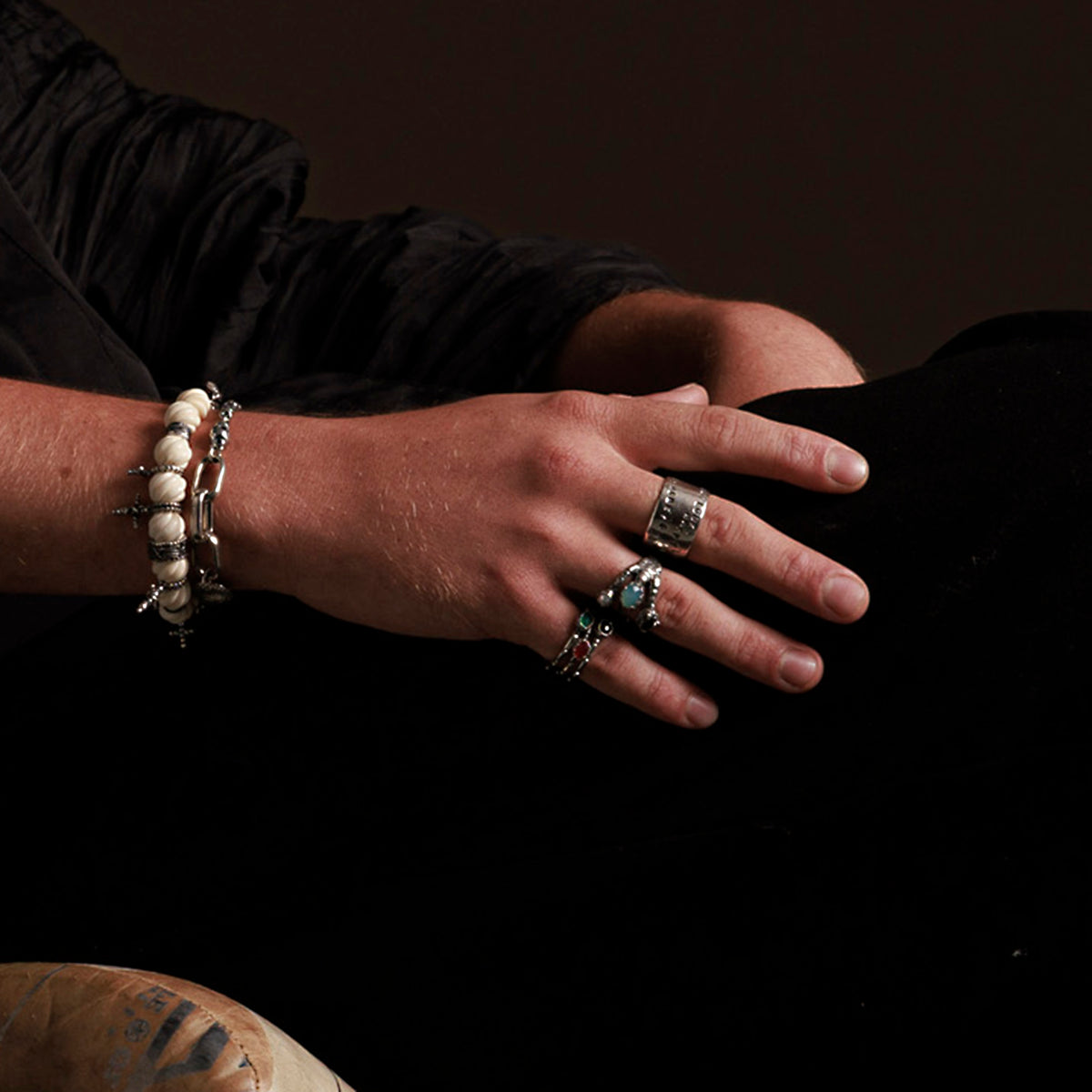 Rebel Rebel Bone Bead Bracelet White – Sterling Silver – Gem Kingdom