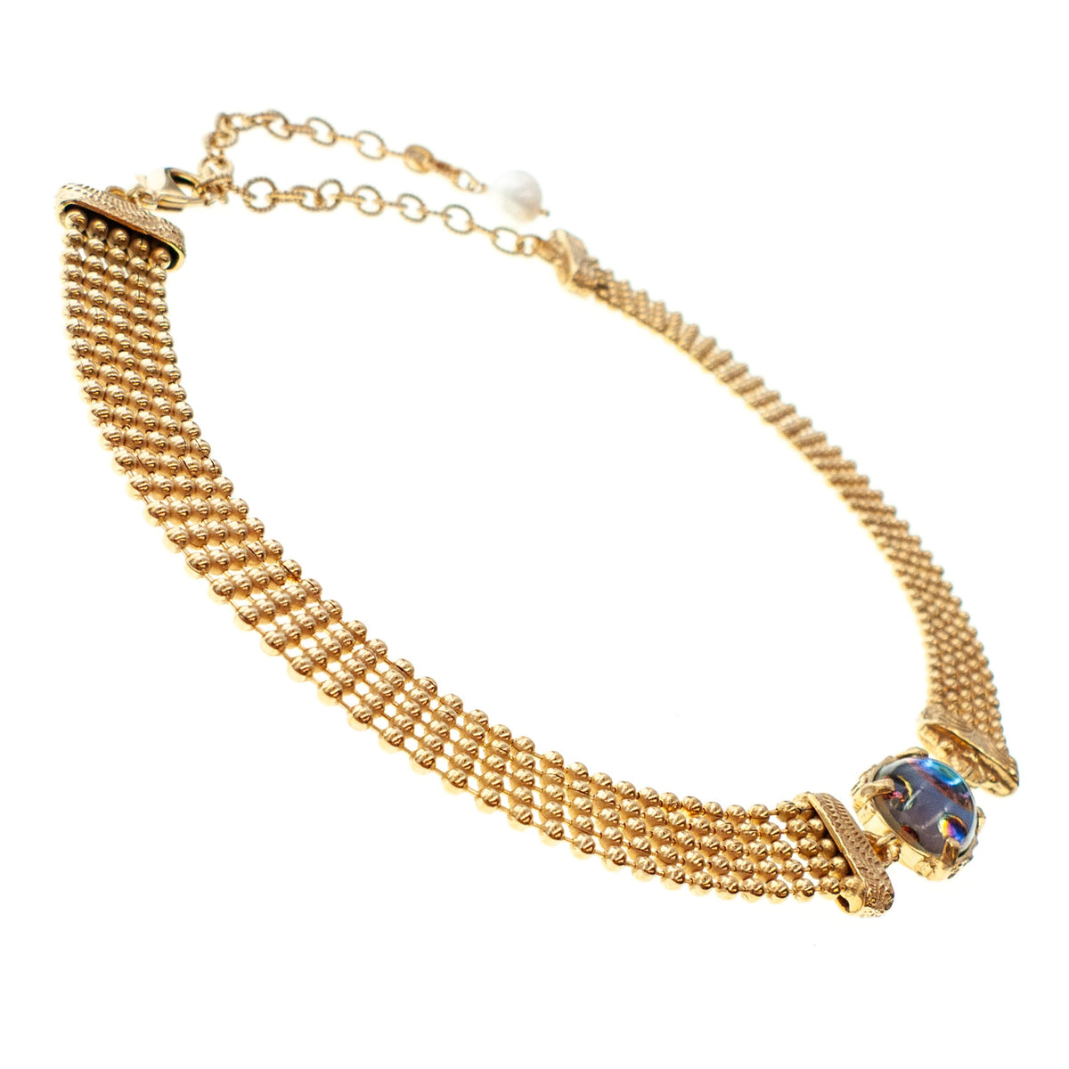 Vintage Green Glass Mesh Choker – Gold Plated – Gem Kingdom