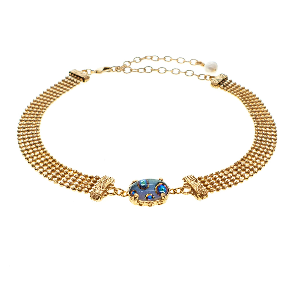 Vintage Green Glass Mesh Choker – Gold Plated – Gem Kingdom