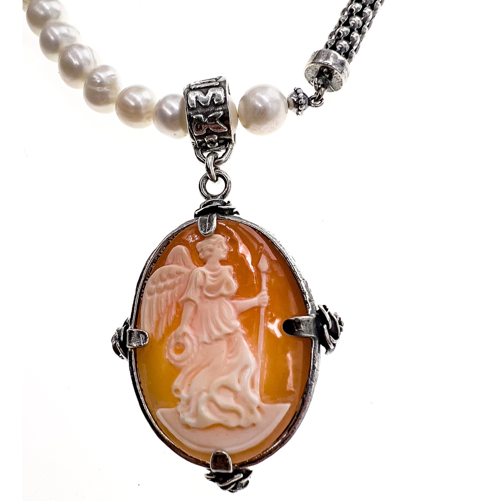 White Pearl Cameo Necklace – Sterling Silver – Gem Kingdom