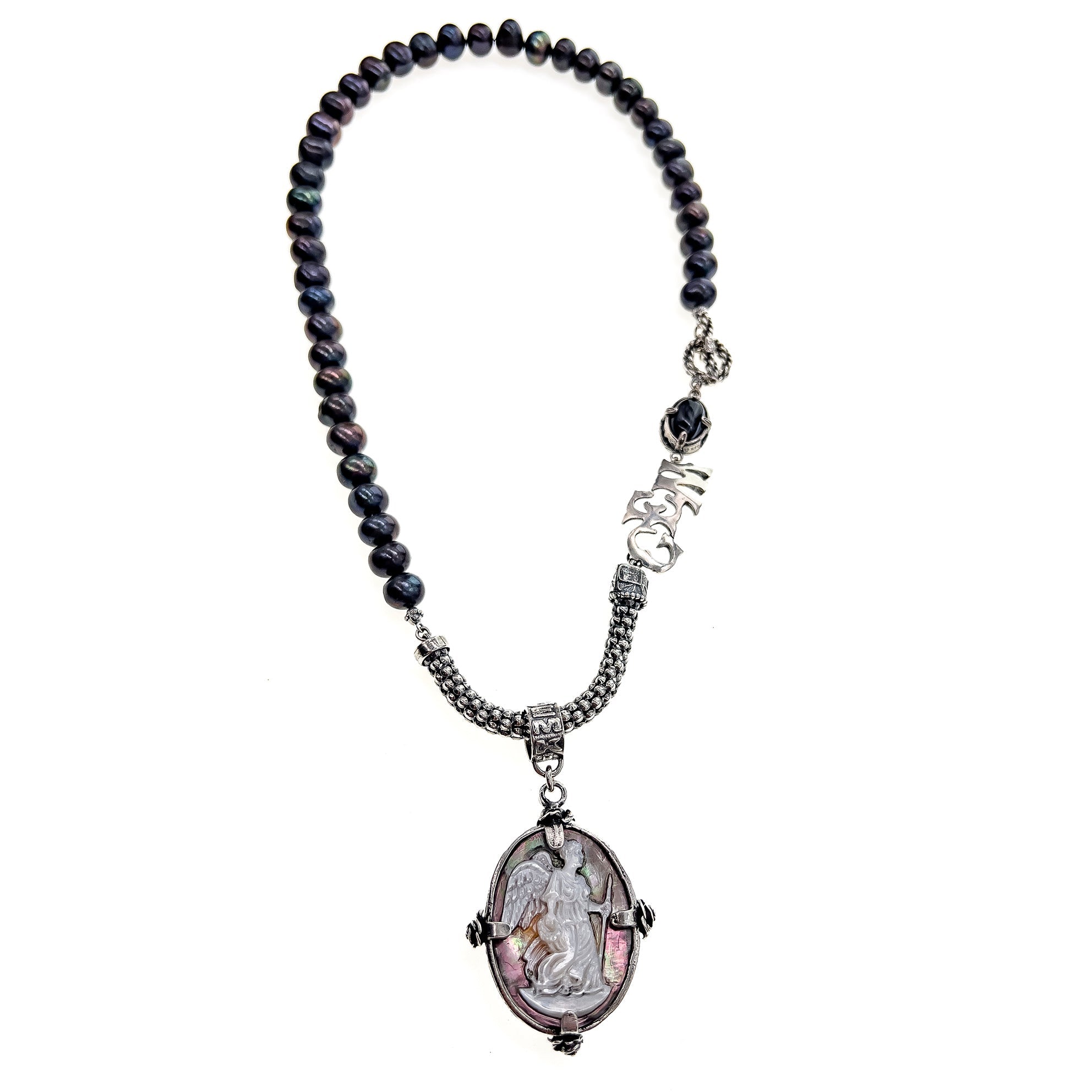 Black Pearl Cameo Necklace – Sterling Silver – Gem Kingdom