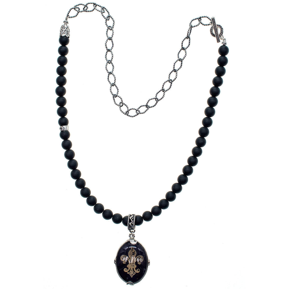 Fleur-De-Lis Necklace Black – Sterling Silver – Gem Kingdom