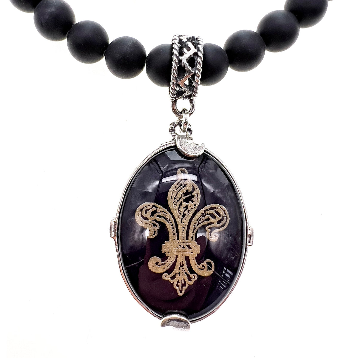 Fleur-De-Lis Necklace Black – Sterling Silver – Gem Kingdom