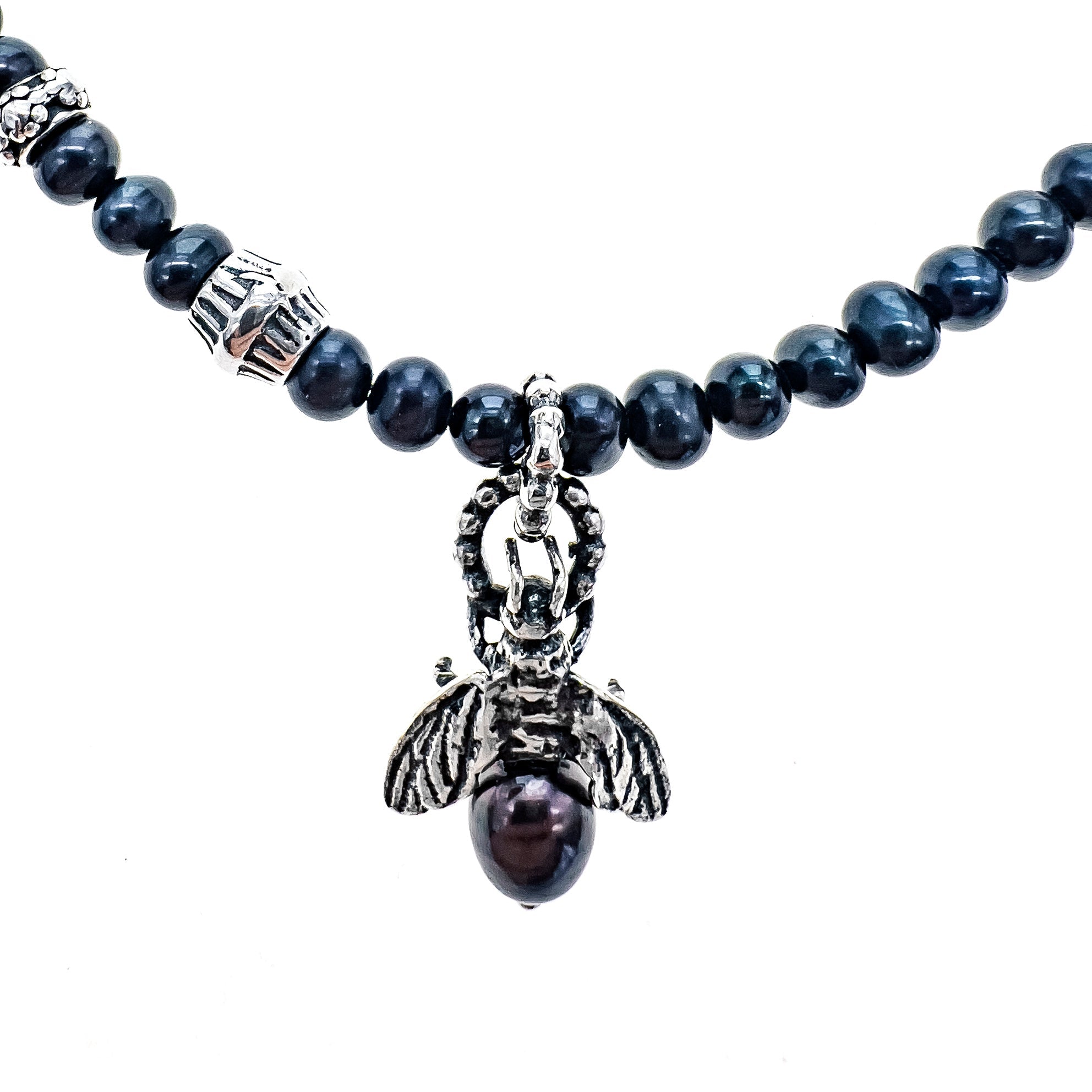 Bee My Honey Black Pearl Necklace – Sterling Silver – Gem Kingdom
