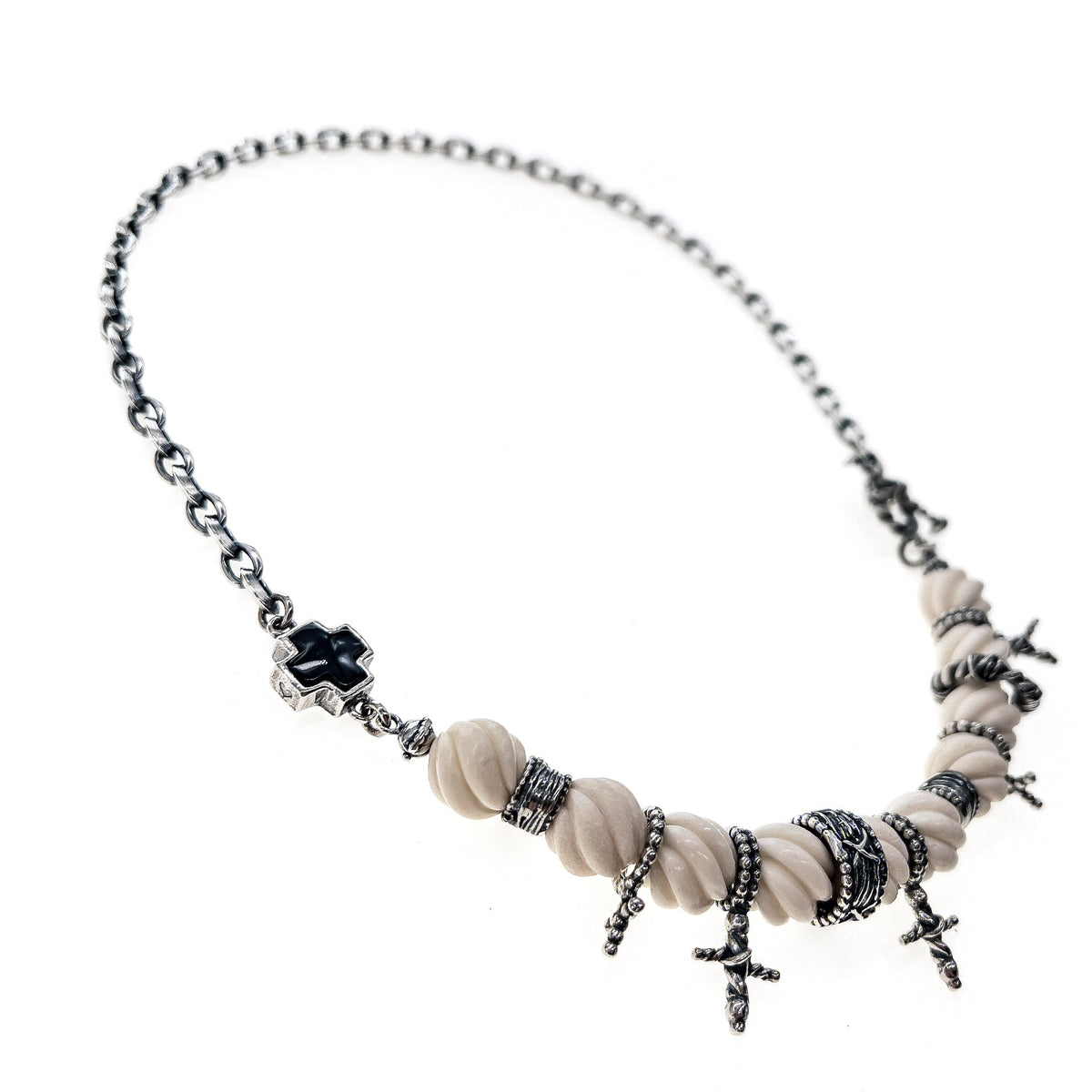 Rebel Rebel Cross Necklace White – Sterling Silver – Gem Kingdom