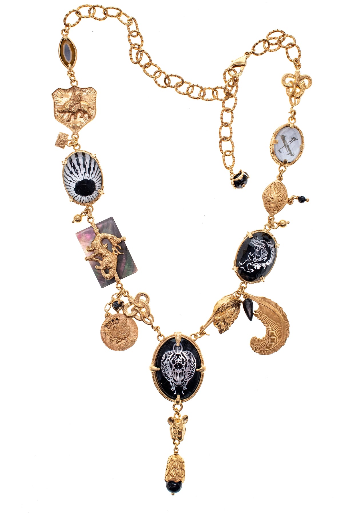 Black And Gold Charm Necklace – 18k Gold Plated – Gem Kingdom