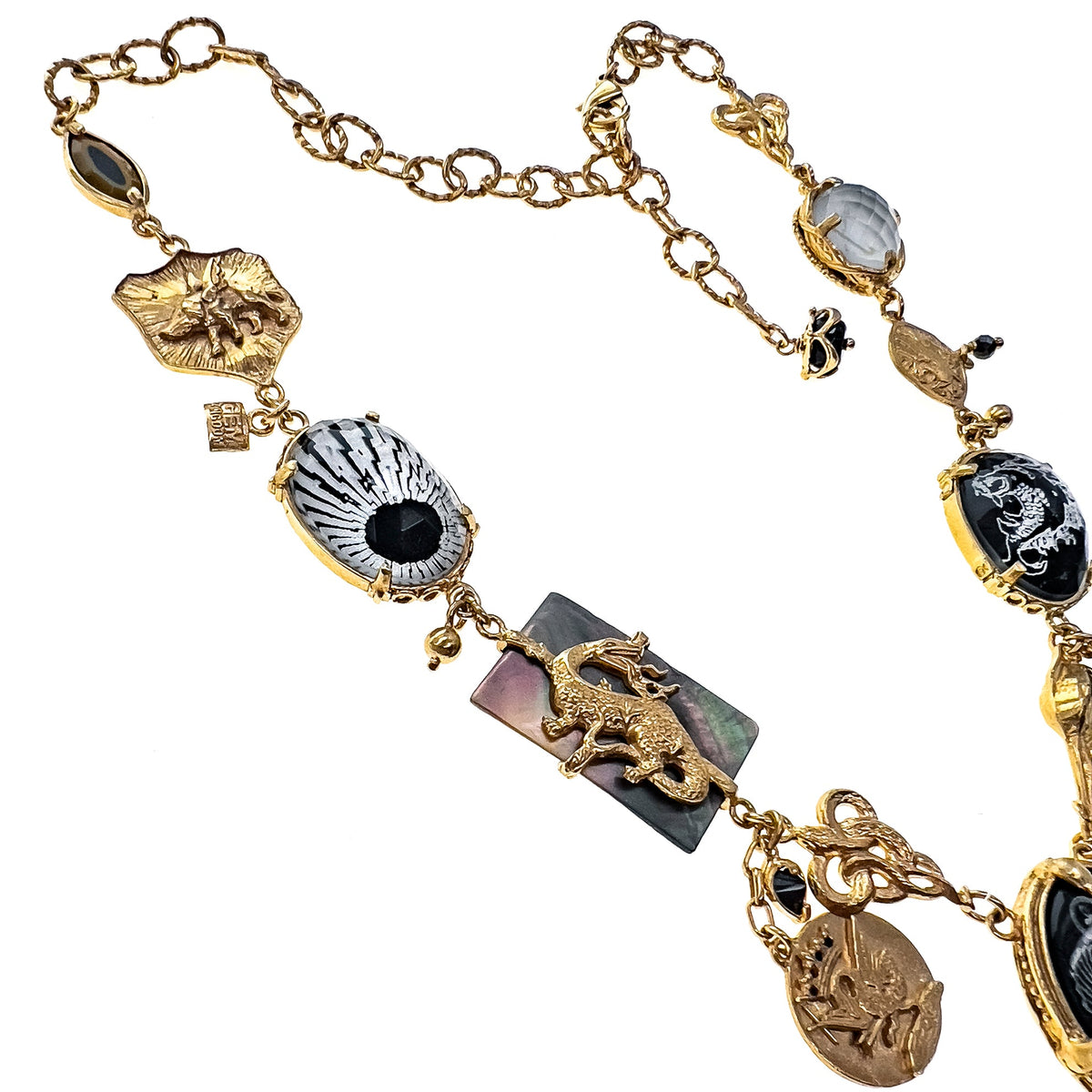 Black And Gold Charm Necklace – 18k Gold Plated – Gem Kingdom