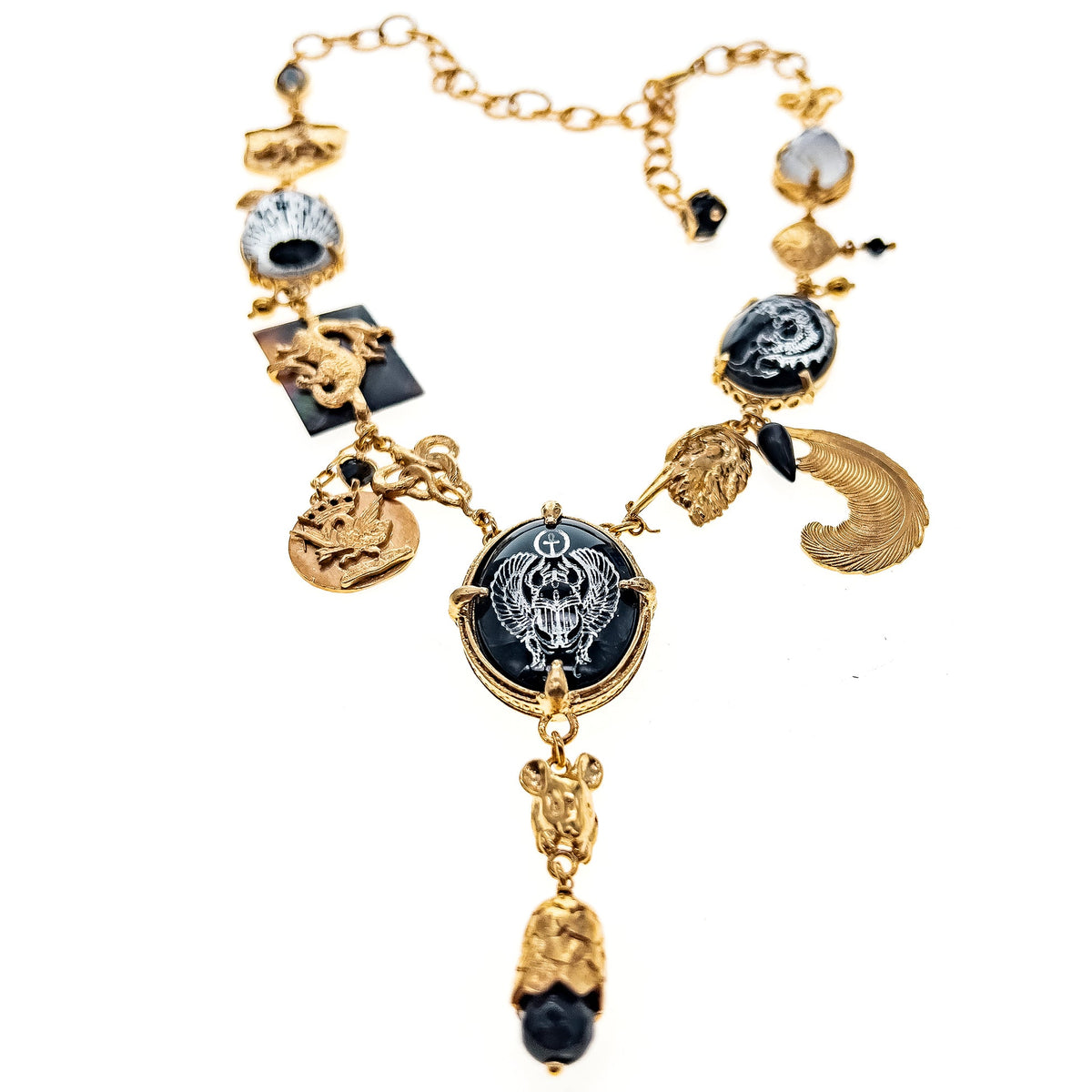 Black And Gold Charm Necklace – 18k Gold Plated – Gem Kingdom